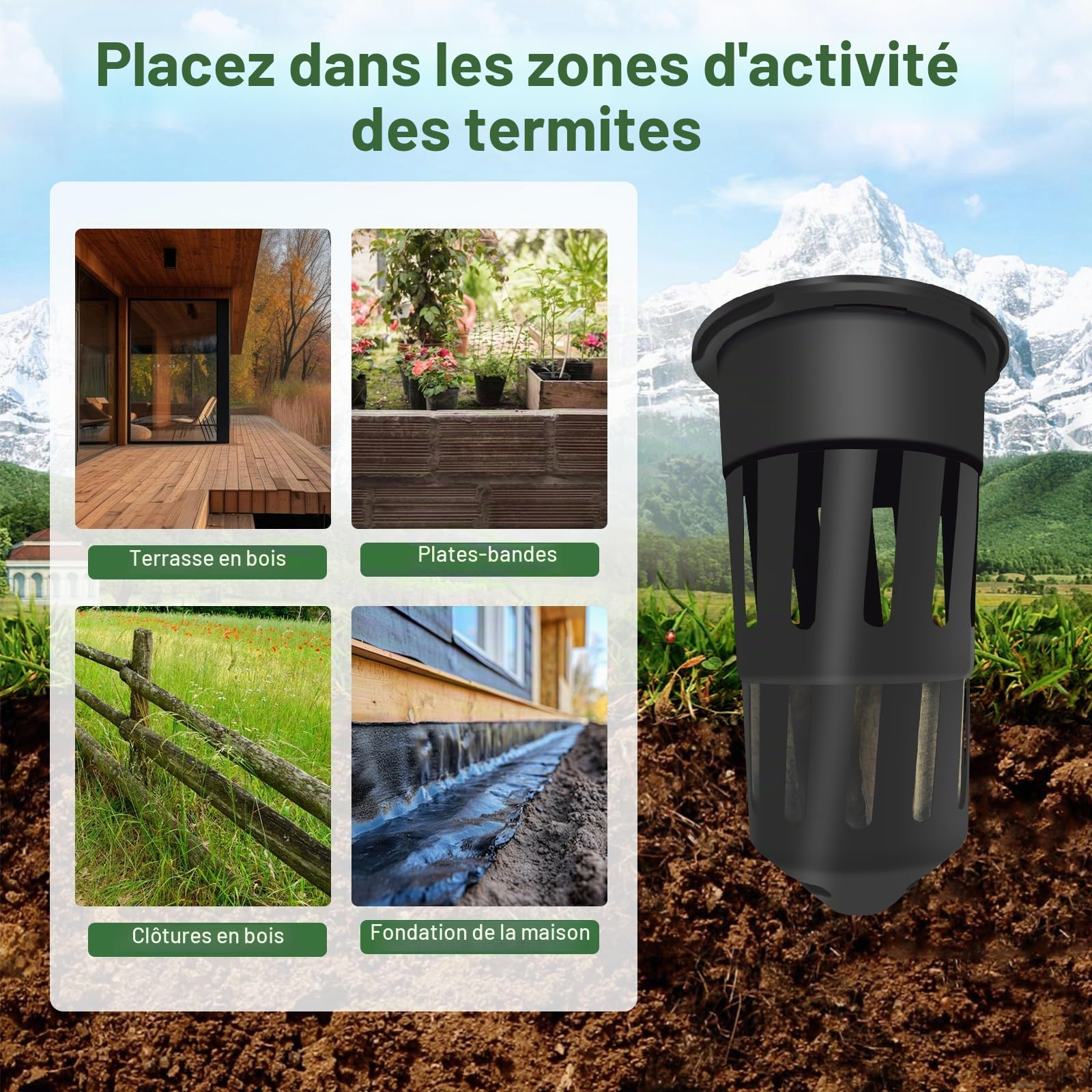 Lot de 6 stations d'appât de surveillance des termites, compatibles avec les appâts termites Trelona, blocs de bois inclus pour le jardin, les fermes, détecte l'activité des termites (pas de