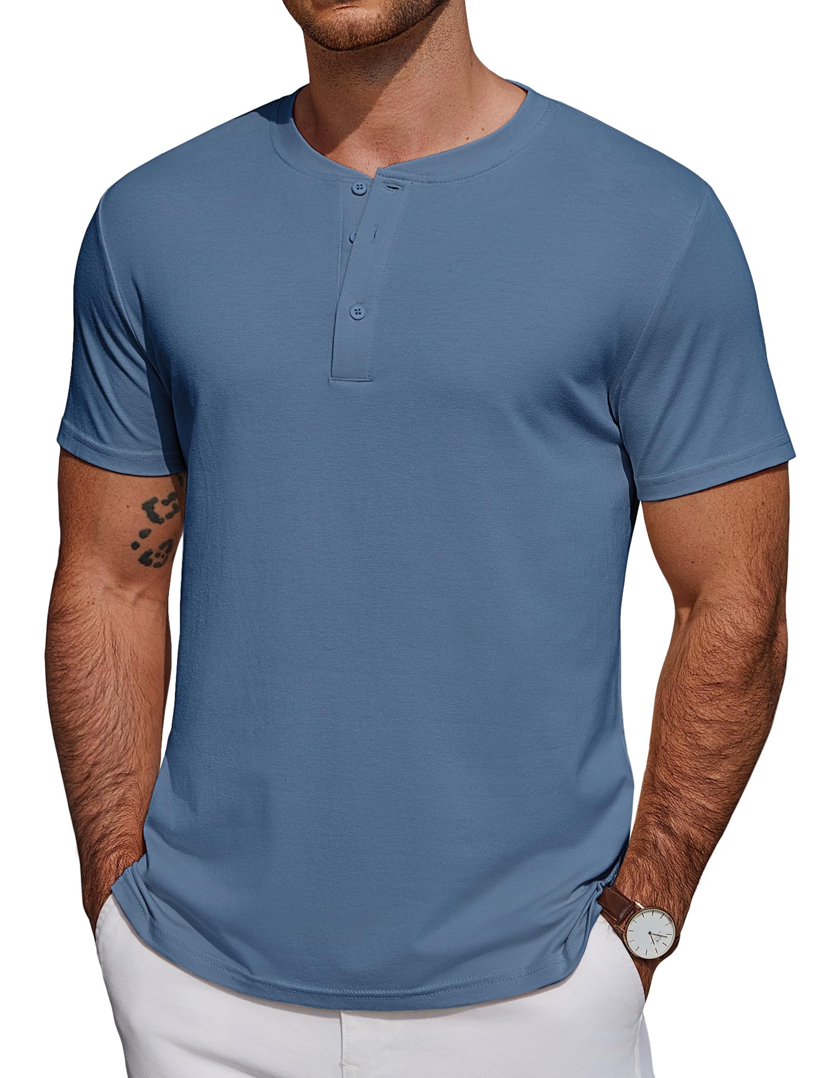 COOFANDY T Shirt Herren Henley Shirts Kurzarm Sommer Tshirt mit Knopfleiste Männer Casual Baumwolle Basic Tops