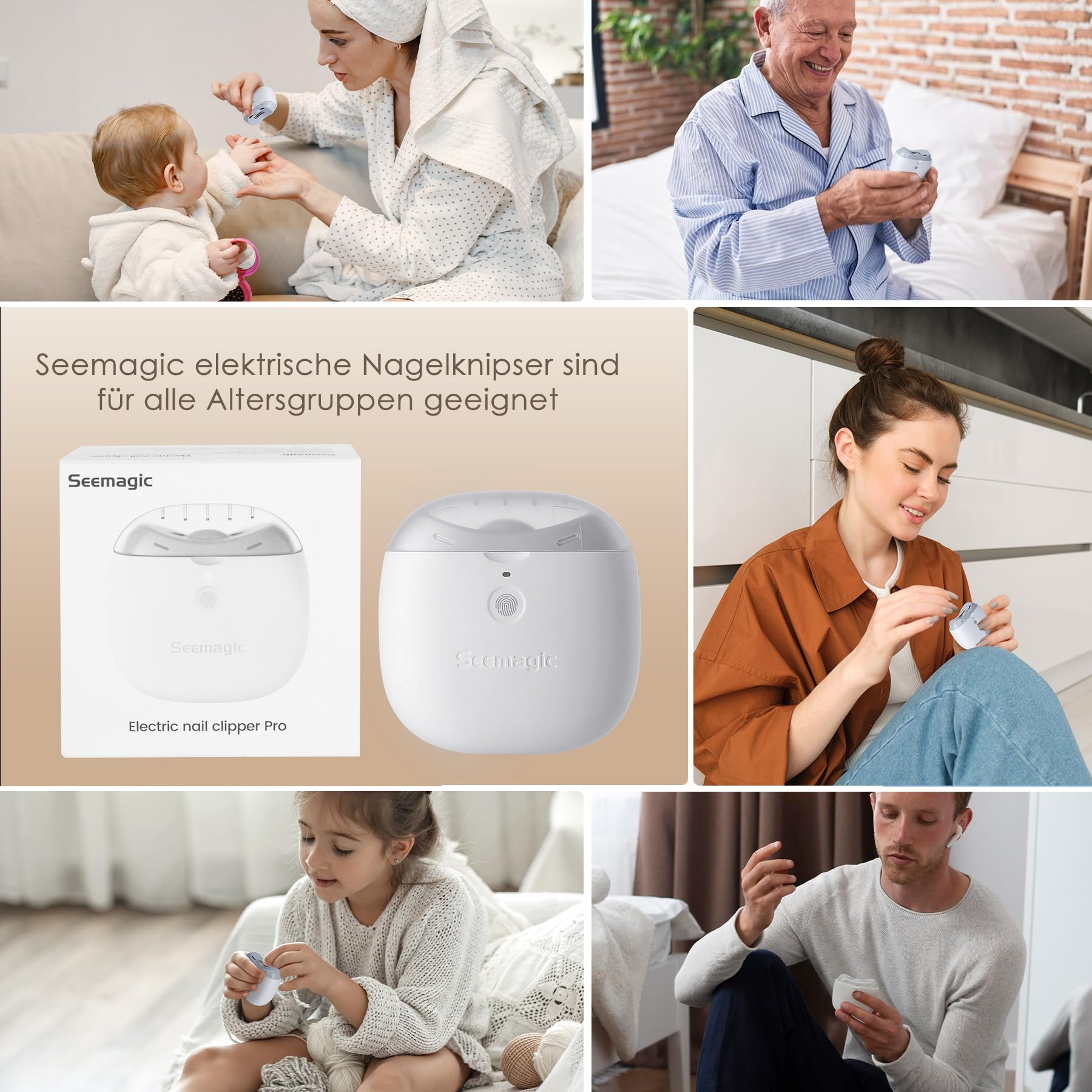 Elektrischer Nagelknipser für Fingernägel Nageltrimmer: 3 in 1 Automatischer Elektrischer Nagelknipser mit LED-Licht, Wiederaufladbar Automatischer Nagelknipser für Erwachsene Senioren Kinder, Weiß