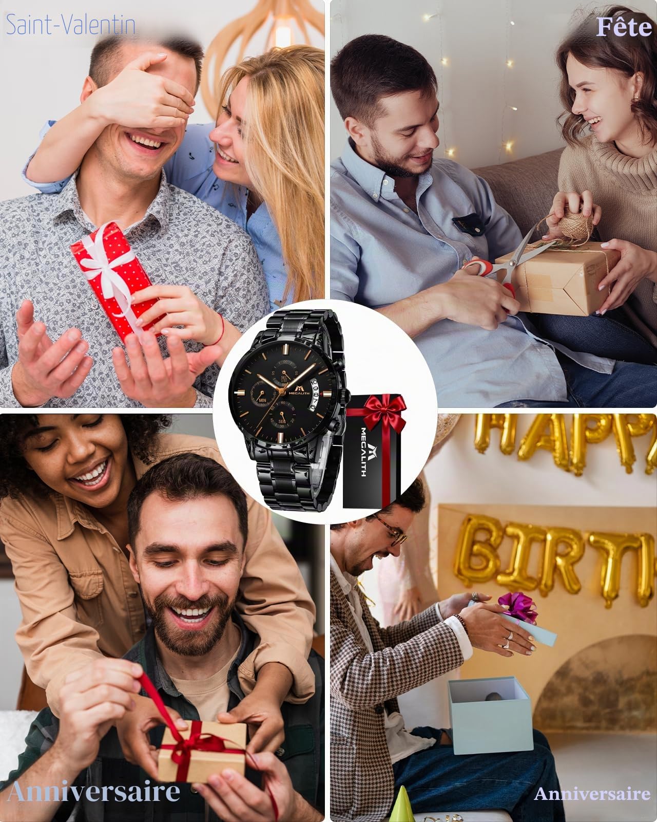 MEGALITH Chronographe Montre Homme Analogique: Montre Bracelet Acier Etanche avec Date Lumineuses - Cadeaux pour Hommes Travail Vêtements Décontractés du Quotidien