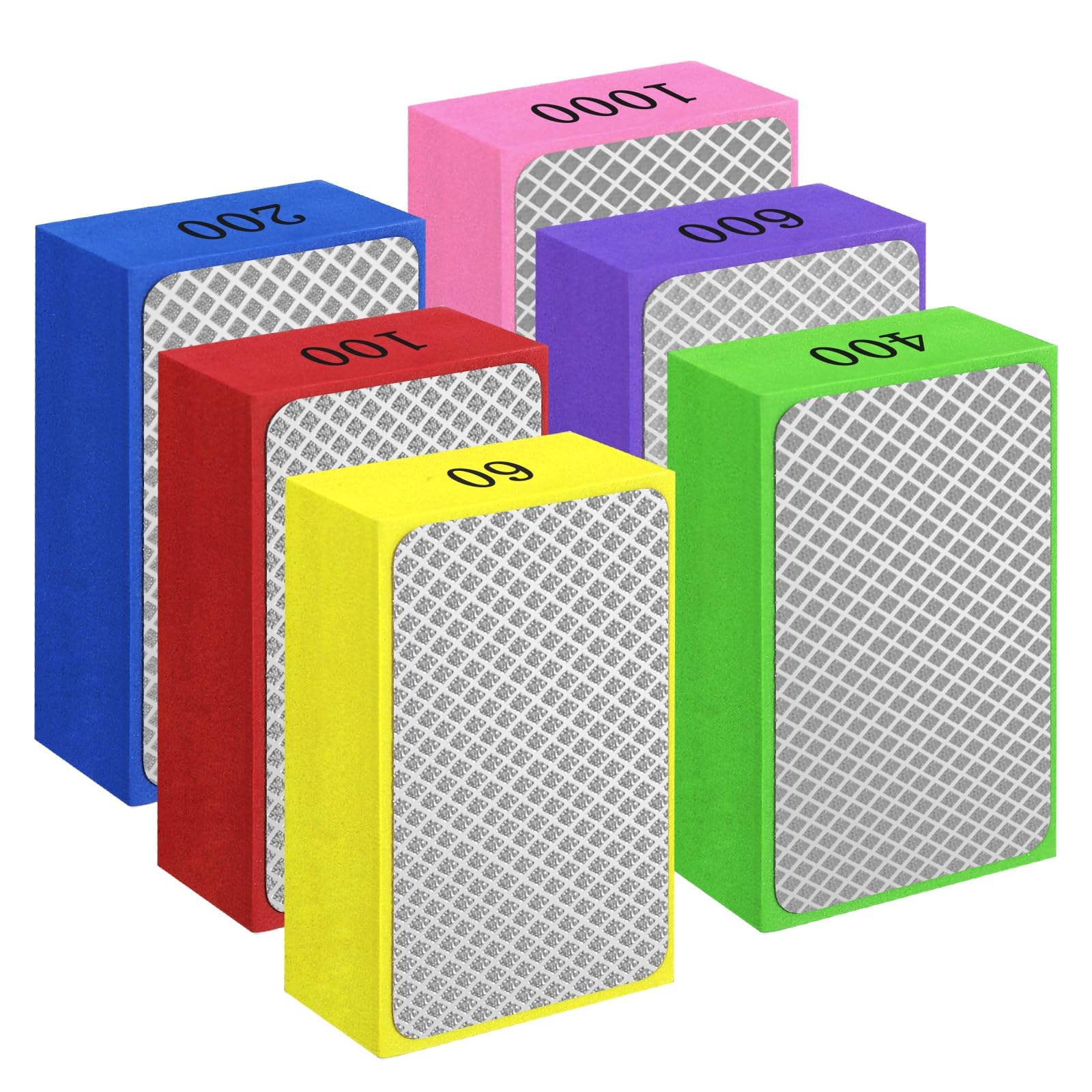 prota Hand Diamond Polishing Pads, 6 PCS Tile Polishing Pads, Diamond Sanding Blocks Diamond Hand Polishing Pads Grit Sanding Block for Wood Tile Glass Stone Ceramic 60# 100# 200# 400# 600# 1000#
