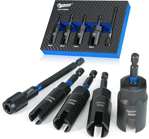 PACMANN Wing Nut Driver Set 5PCS with Quick Release Bit Holder, 1/4" Hex Shank, Color-Coded 9mm 12mm 15mm 18mm, Durable Cr-V Steel for Wing Nuts, Eye Bolts, Wire Twisting, with EVA Storage Case