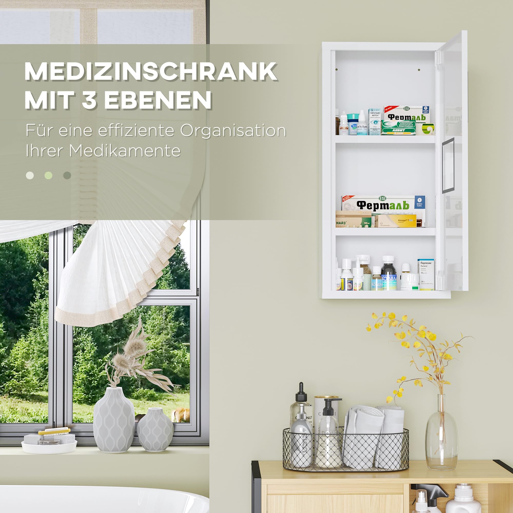 kleankin Medizinschrank Erste Hilfe Schrank mit Griff 30 x 12 x 60 cm Weiß