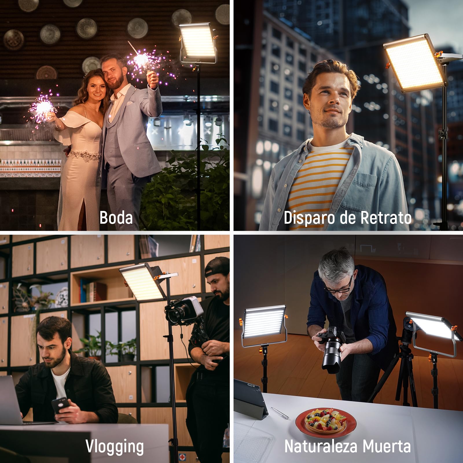 NEEWER Juego de 2 Luces de vídeo, Panel de luz de vídeo Regulable Bi Color 480 LED con Dos trípodes de 190 cm, Soporte en U, 3200 K-5600 K CRI96+ LED Studio Iluminación para Youtube Fotografía