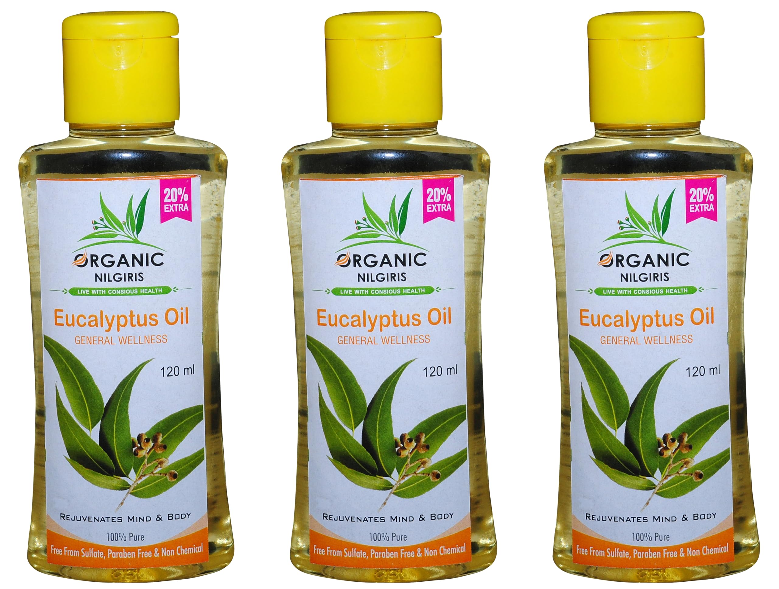 ORGANIC NILGIRIS - Live With Radiant Heath Pure, Cold-pressed Natural Eucalyptus Oil From The Nilgiri Region: Pure Refreshing Eucalyptus Oil For Comfort And Relaxation Aroma For Cold Cough-(120ml-3p)