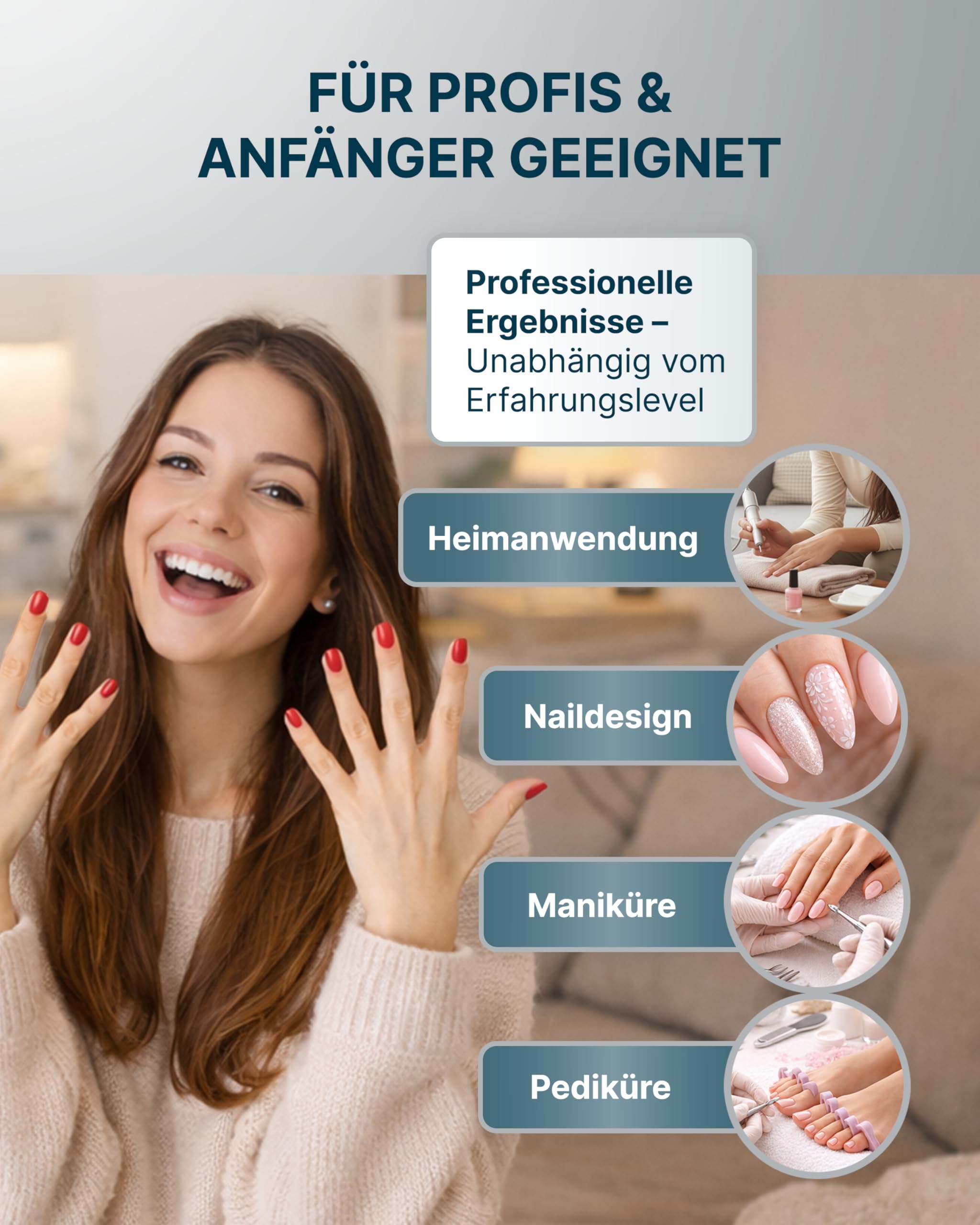 Promed the file 1130 elektrische Nagelfeile, Professioneller Nagelfräser inkl.18-teiligem Profizubehör für Nailart/Nageldesign, elektrisches Nagelfräser-Set für Maniküre/Pediküre, 30000 U/min