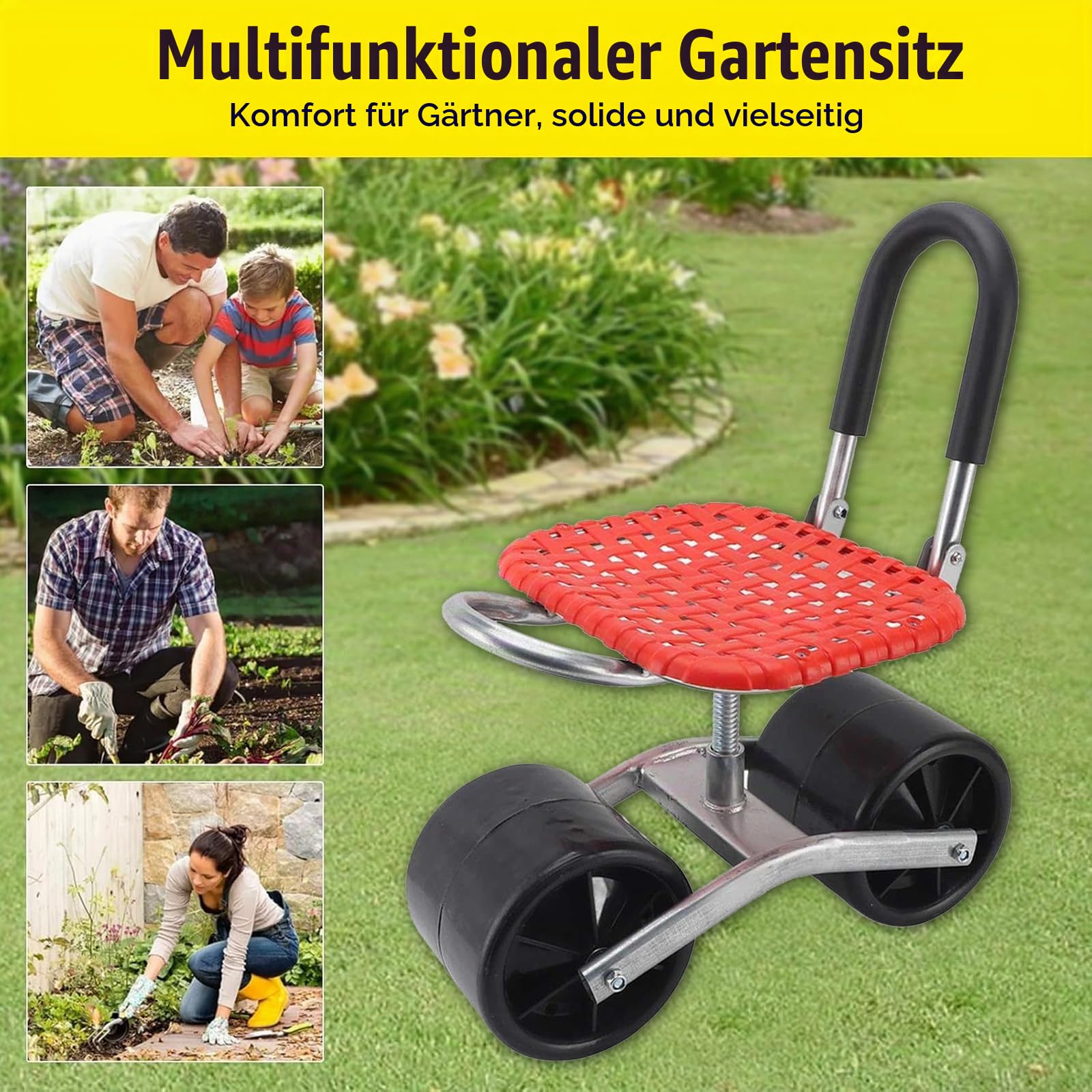 Gartenhocker Auf Rollen, Rollsitz für Gartenarbeit, Mit Verstellbarer Höhe