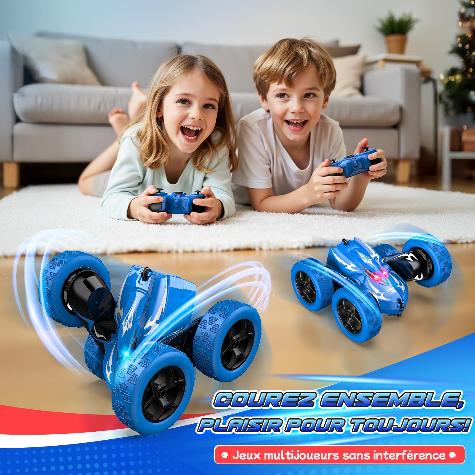 HappyGoLucky Voiture Telecommandé Enfant, 360° Rotation Voiture Télécommandée Monster Truck, 2.4Ghz 4WD Voiture Rc Car Jouet Cadeau Enfant Garcon 3-9 Ans Jeux Exterieur Cadeau Anniversaire