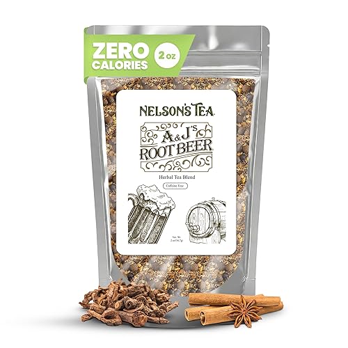 Nelson's Tea A&J's Root Beer - Té de hojas sueltas de raíz de zarzaparrilla, una mezcla armoniosa de ingredientes sabrosos como zarzaparilla, raíz