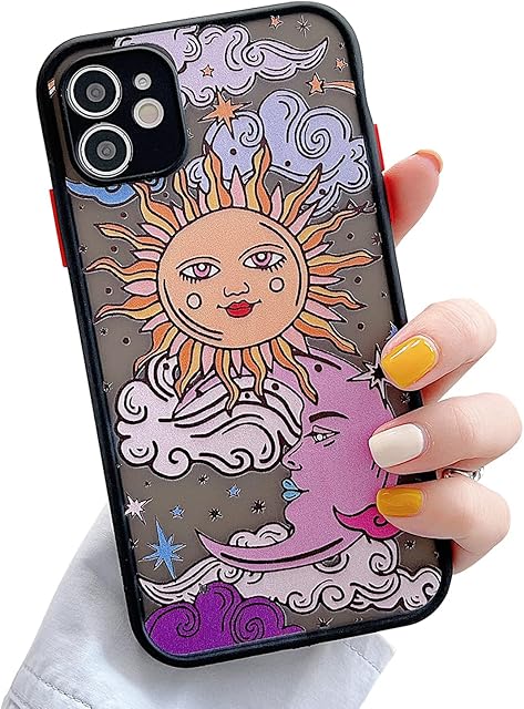 ZTUOK Compatible with iPhone 11 for Girl Woman,Cute Sun Moon Cartoons Pattern Slim Design, Protective Hard PC Back with Soft Shockproof TPU Bumper Phone Case for iPhone 11- Black