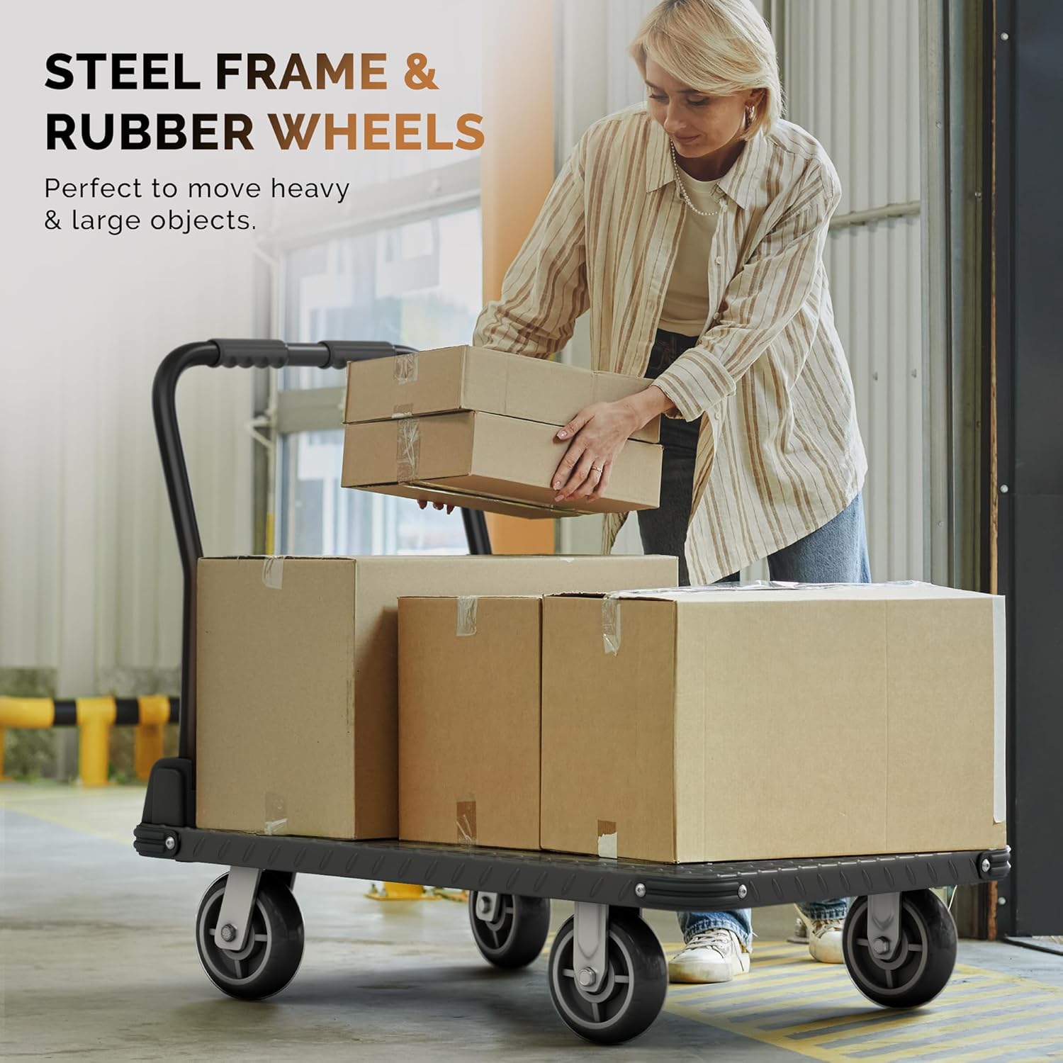 2200 lbs. Capacity Foldable Push Cart Dolly | Moving Platform Hand Truck | Heavy Duty Space Saving Collapsible | Swivel Flat Bed Wagon - Furniture Luggage Lifting