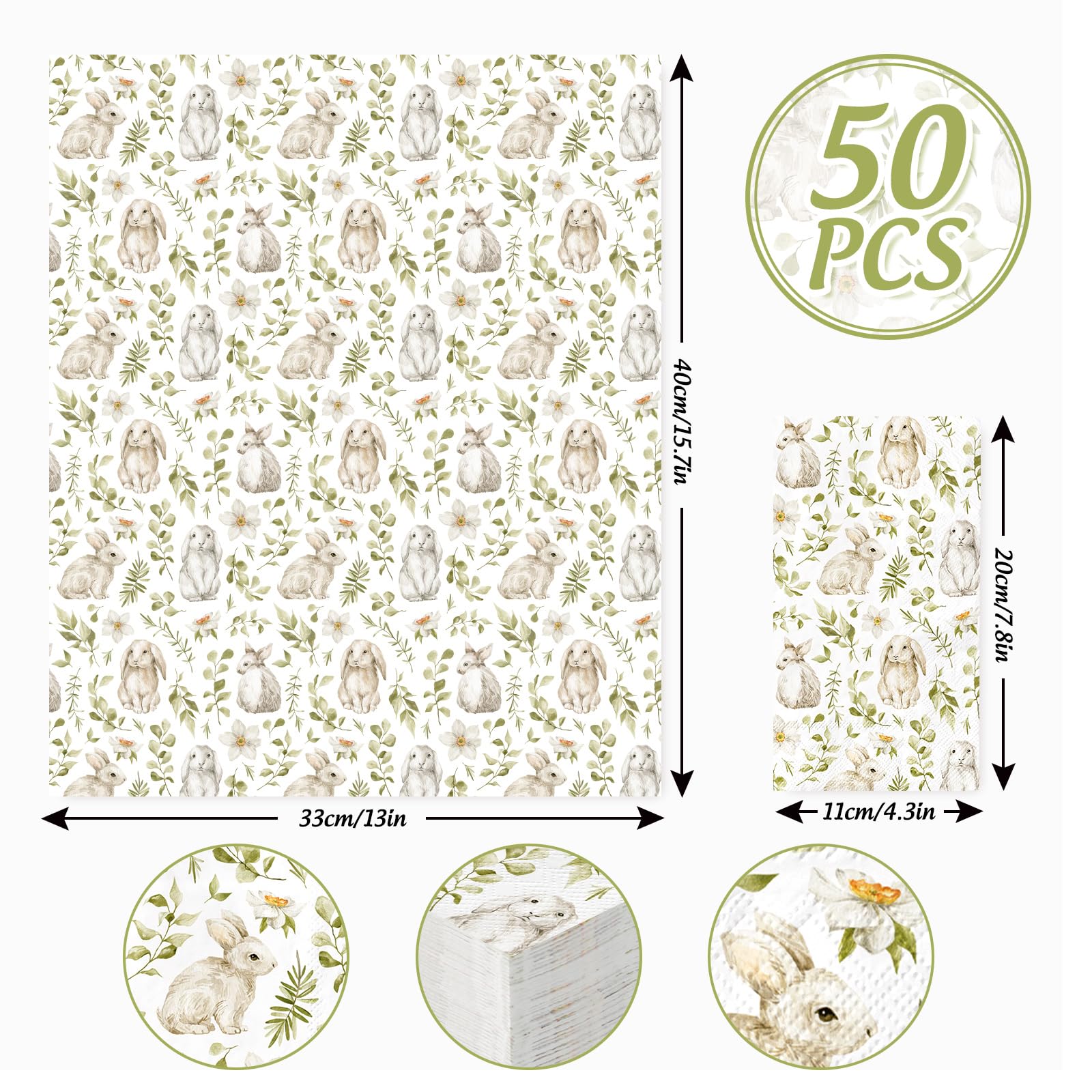 40 Osterservietten Aus Papier – Mit Hasen & Ostereiern Design, 33x40 Cm Aufgeklappt, Für Partys, Tischdeko & Küche