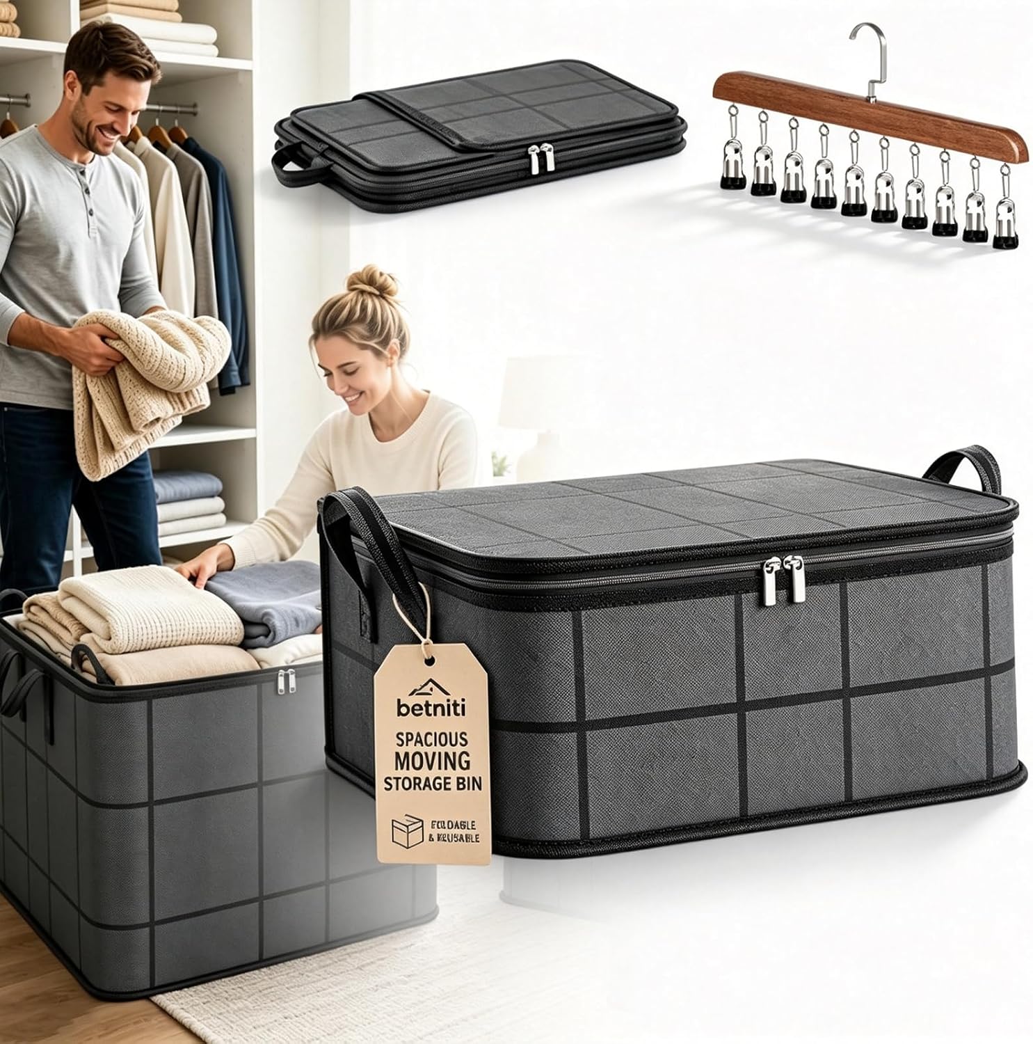 Upgrade Spacious Moving Storage Bin - Large Capacity Zippered Fabric Organizer for Bedding & Clothes, Foldable Blanket Bag with Reinforced Handles for Quilts, Comforters & Moving Day,1Pcs:S