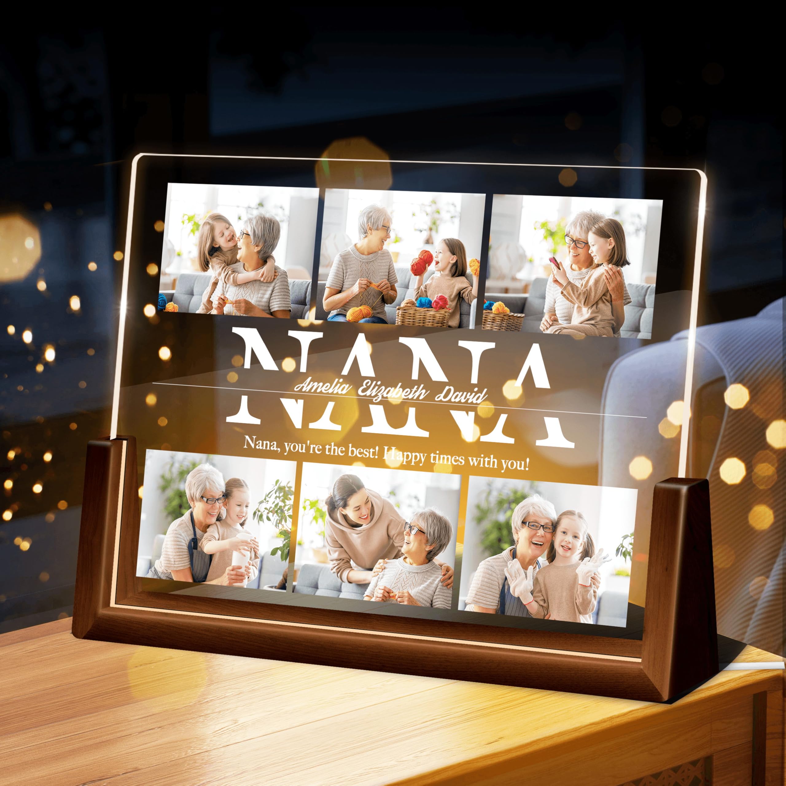 sxyq075 Personalized Acrylic Photo Plaque with Night Light for Nana | Grandmother-Themed Design, Custom Photo Printing, Soft LED Night Light,