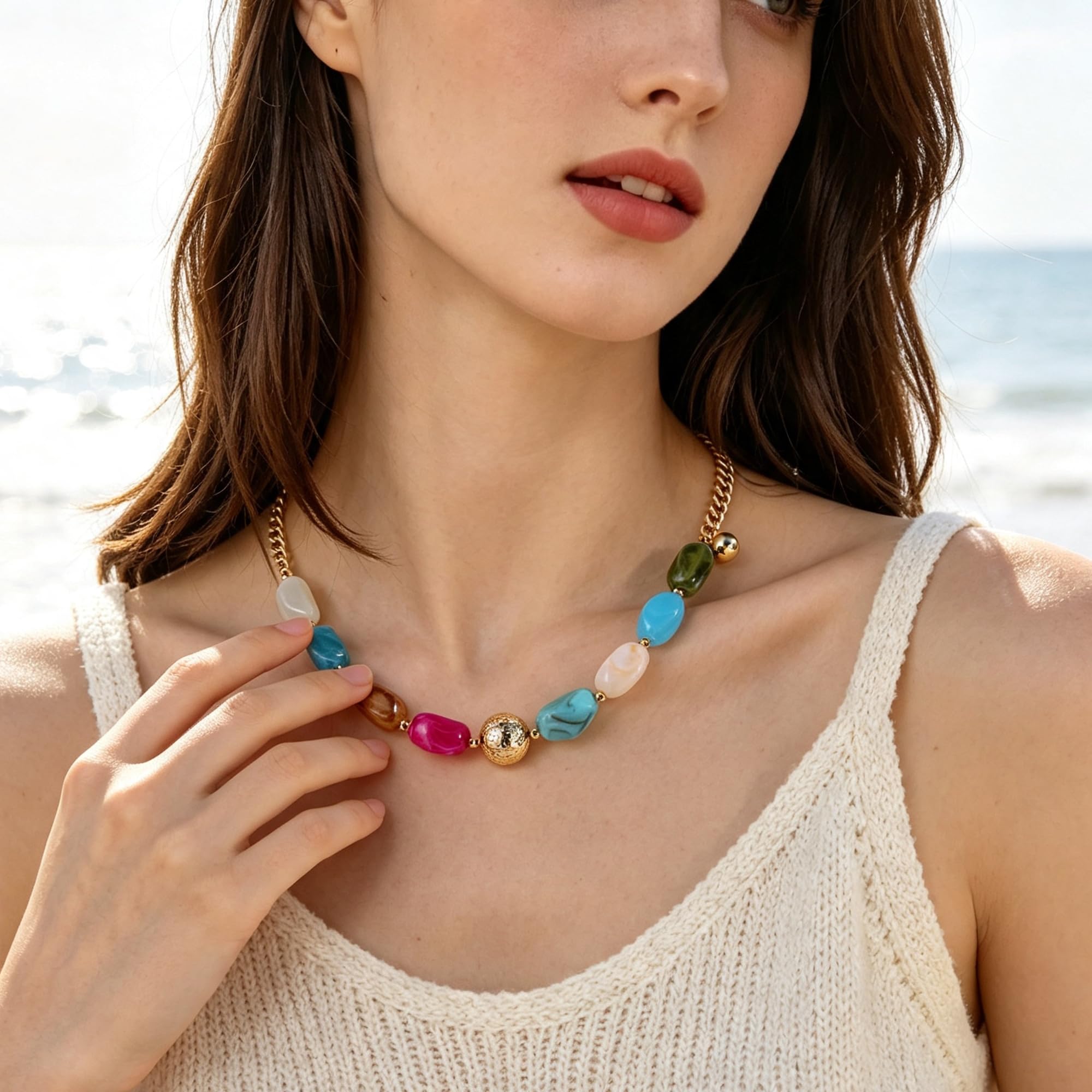 Marova Collana di perline multicolore per le donne | Collana di perline da donna con perline colorate in resina, un design leggero, uno stile alla moda