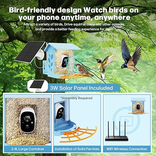 Miniatura 6 de Smart Bird Feeder with Camera - AILNJUC AI Identify 11000+ Bird Species Identification & 3W Solar Panel, Wireless Bird Watching Camera,1080P Auto