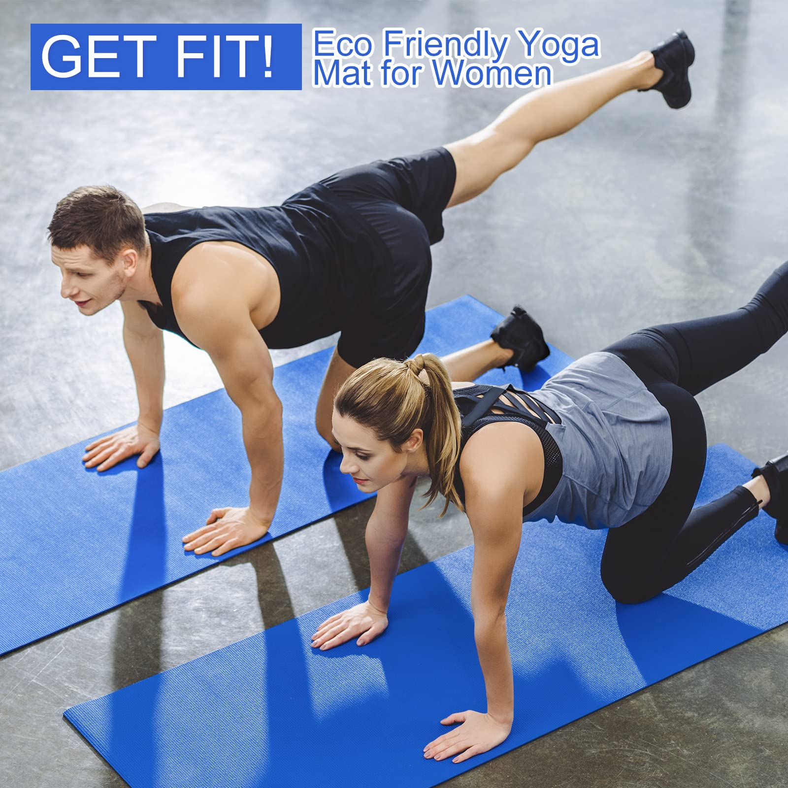16 alfombrillas de yoga antideslizantes de 3 mm de grosor, para hombres y mujeres, gimnasio, fitness en casa (azul oscuro)