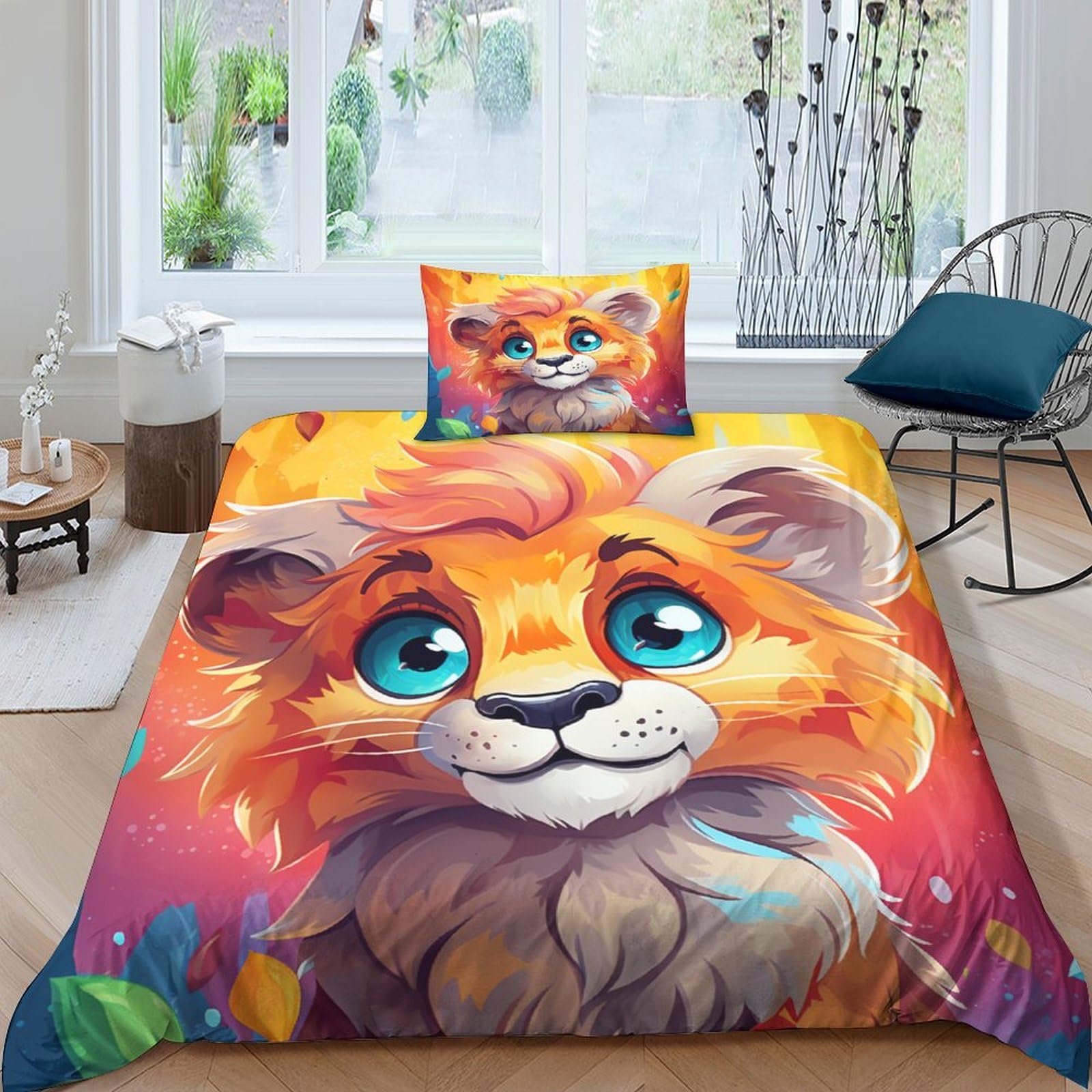 Coton multicolore housses de couettes single lion avec parure 3 pièces pour lit simple