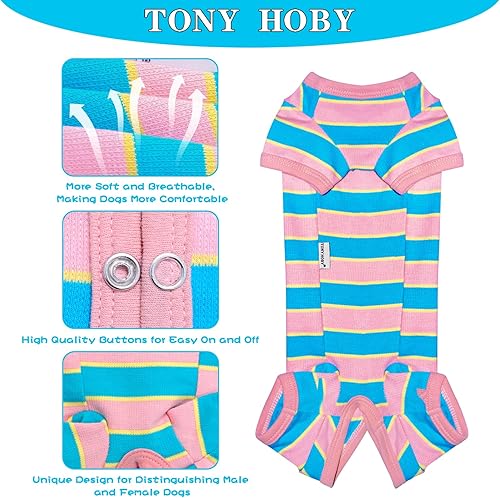 Miniatura 4 de TONY HOBY Pijama para perro hembra, camisa para perro con rayas coloridas, ropa para mascotas para perros pequeños y medianos (rosa y azul, niña, L)