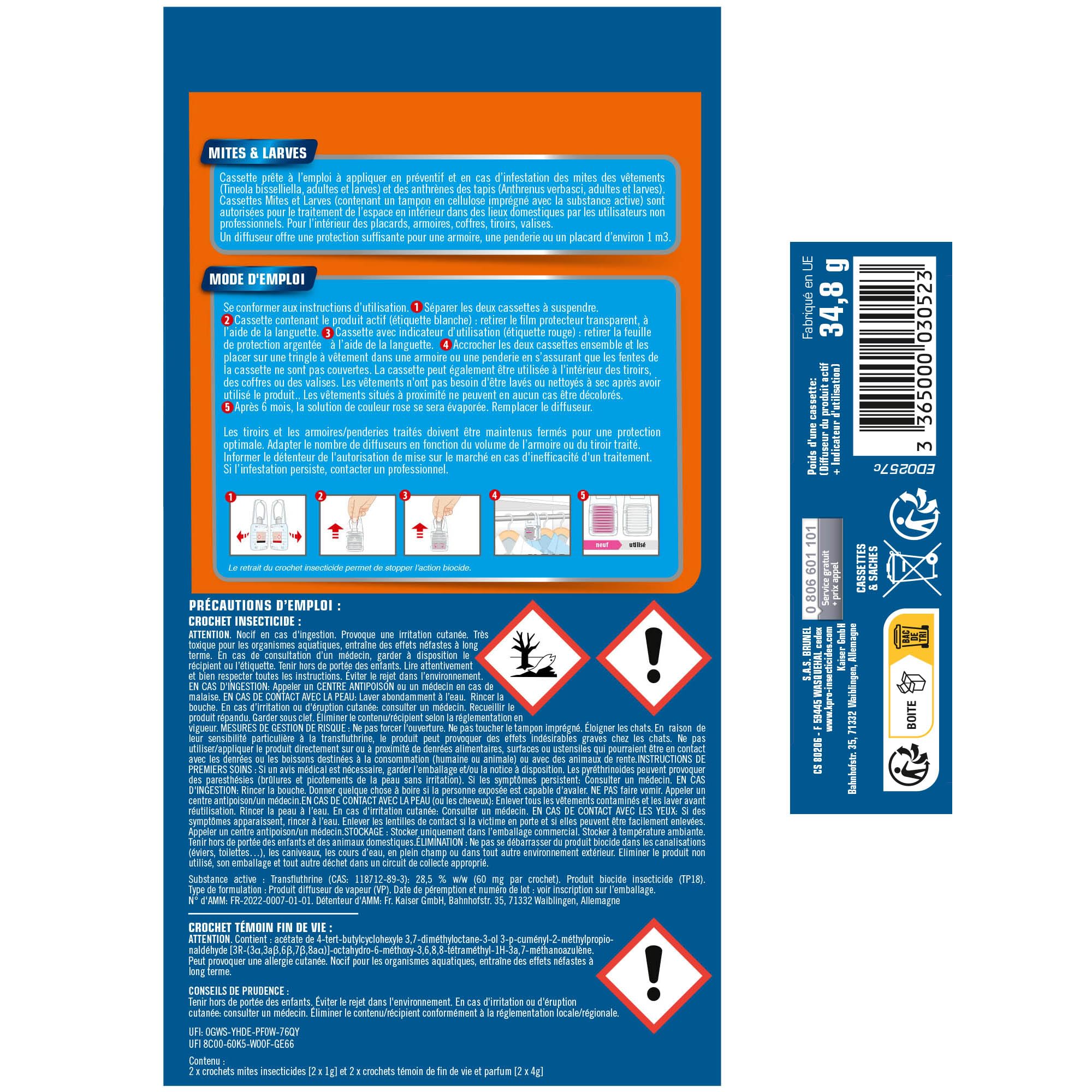 K.Pro Expert - 2 Cassettes Anti-Mites & Larves-Témoin de Durée de Vie -Anti-Mites Vestimentaires-Action Immédiate-Efficace 6 Mois -Protège Contre de Nouvelles Infestations -Technique Professionnelle-