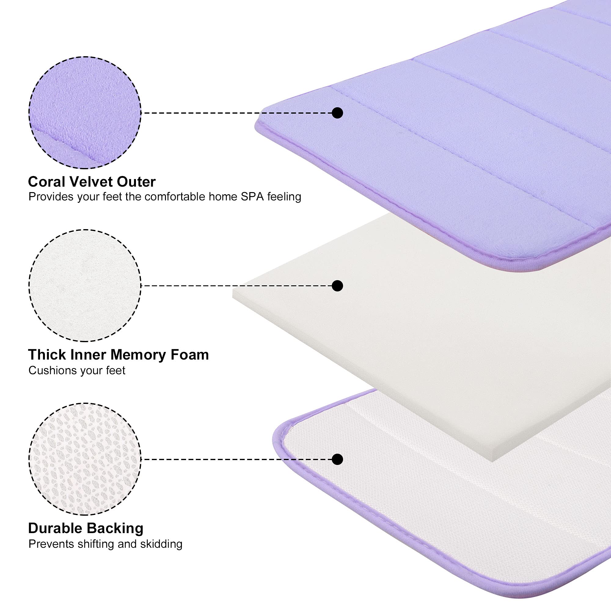 sourcing map Hogar Memoria Espuma Absorbente Baño Piso Alfombrilla Antideslizante Alfombra Ducha Alfombra Púrpura 24 x 16 Pulgadas Púrpura