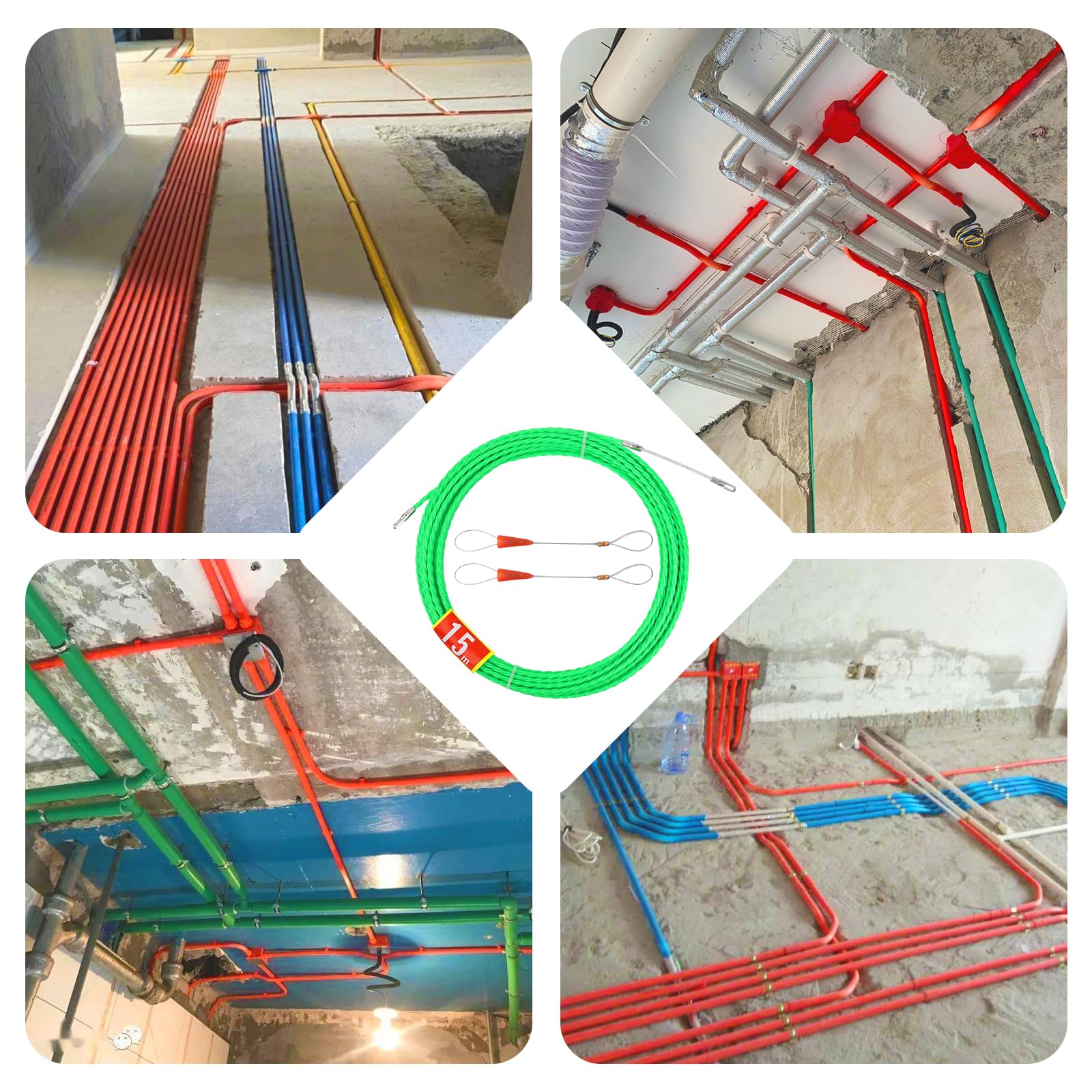 Sonda Passacavo Elettricista EFUTURETIME - 50 Metri, 4.5 Mm, In Fibra Di Poliestere, Con 7 Accessori E Manico Ergonomico - Foto 4