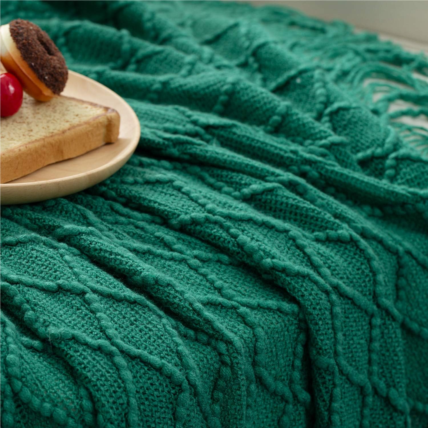 Bedsure Throw Blanket for Couch 50 x 60 inches - Knit Woven Summer Blankets, Cozy Lightweight Decorative Throw for Sofa, Bed and Living Room - All Seasons Suitable for Women, Men and Kids (Green)