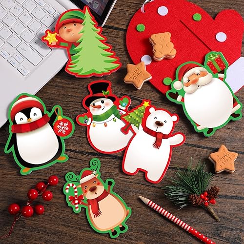 Miniatura 5 de Juego de 24 blocs de notas de Navidad, bloc de notas adhesivas de Navidad, bloc de notas de vacaciones de invierno con muñeco de nieve, Papá Noel,