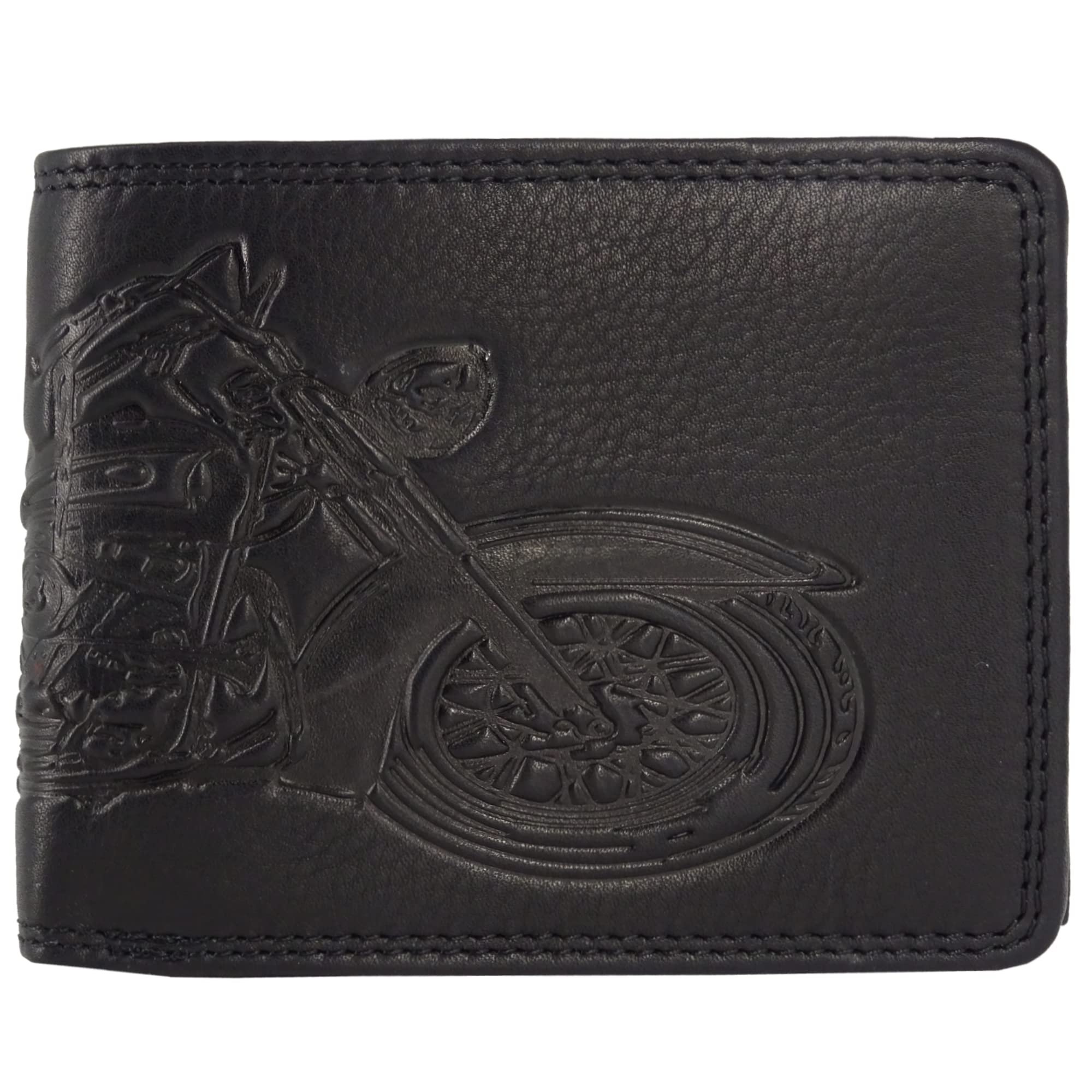 Cartera de piel para hombre y hombre, con protección RFID, con compartimento para monedas y relieve, monedero de piel auténtica (marrón vertical, moto, Harley Davidson), Negro , Querformat