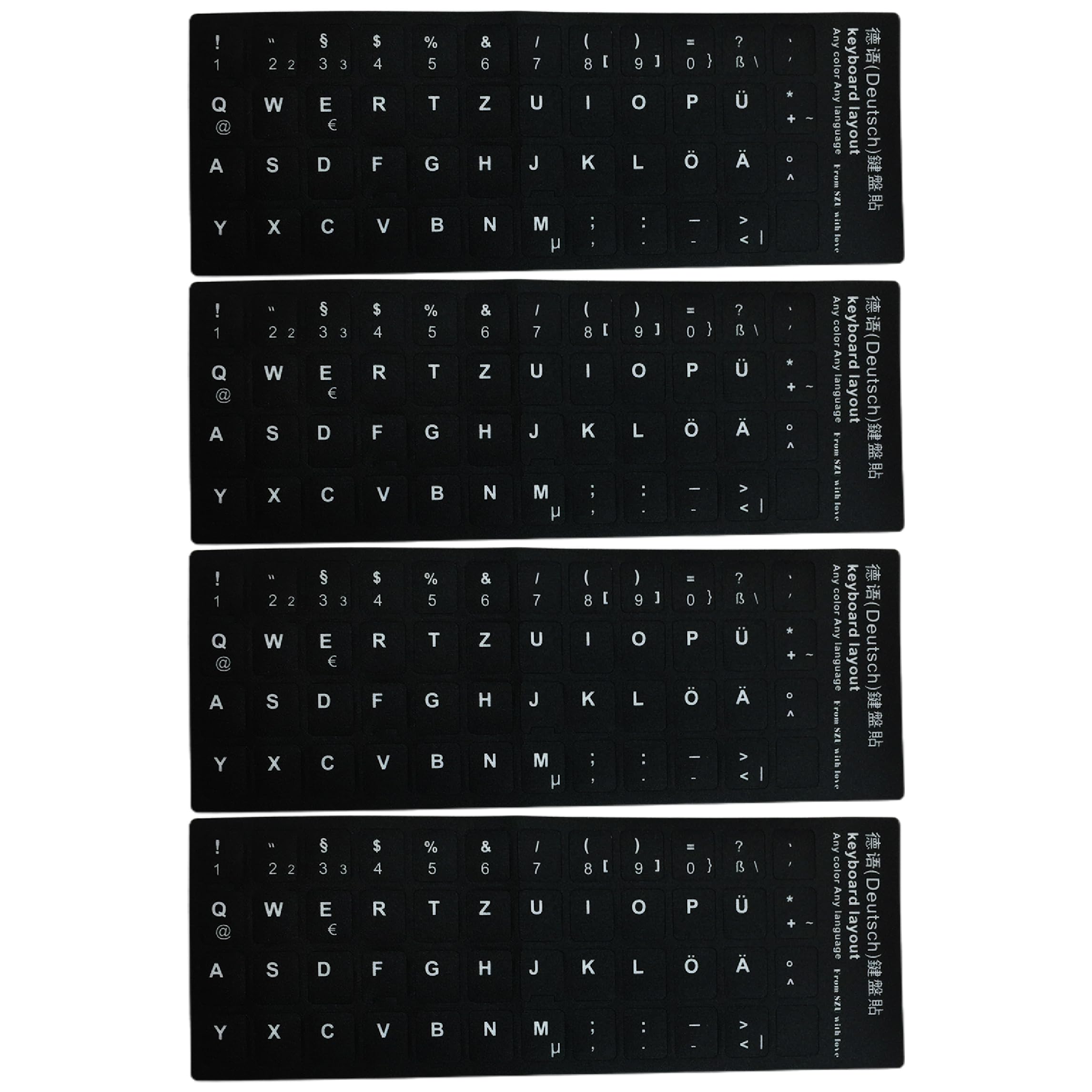 Adesivi Per Tastiera Tedesca - 8 Fogli Con Lettere, Bianco/Nero E Nero/Bianco - Foto 7