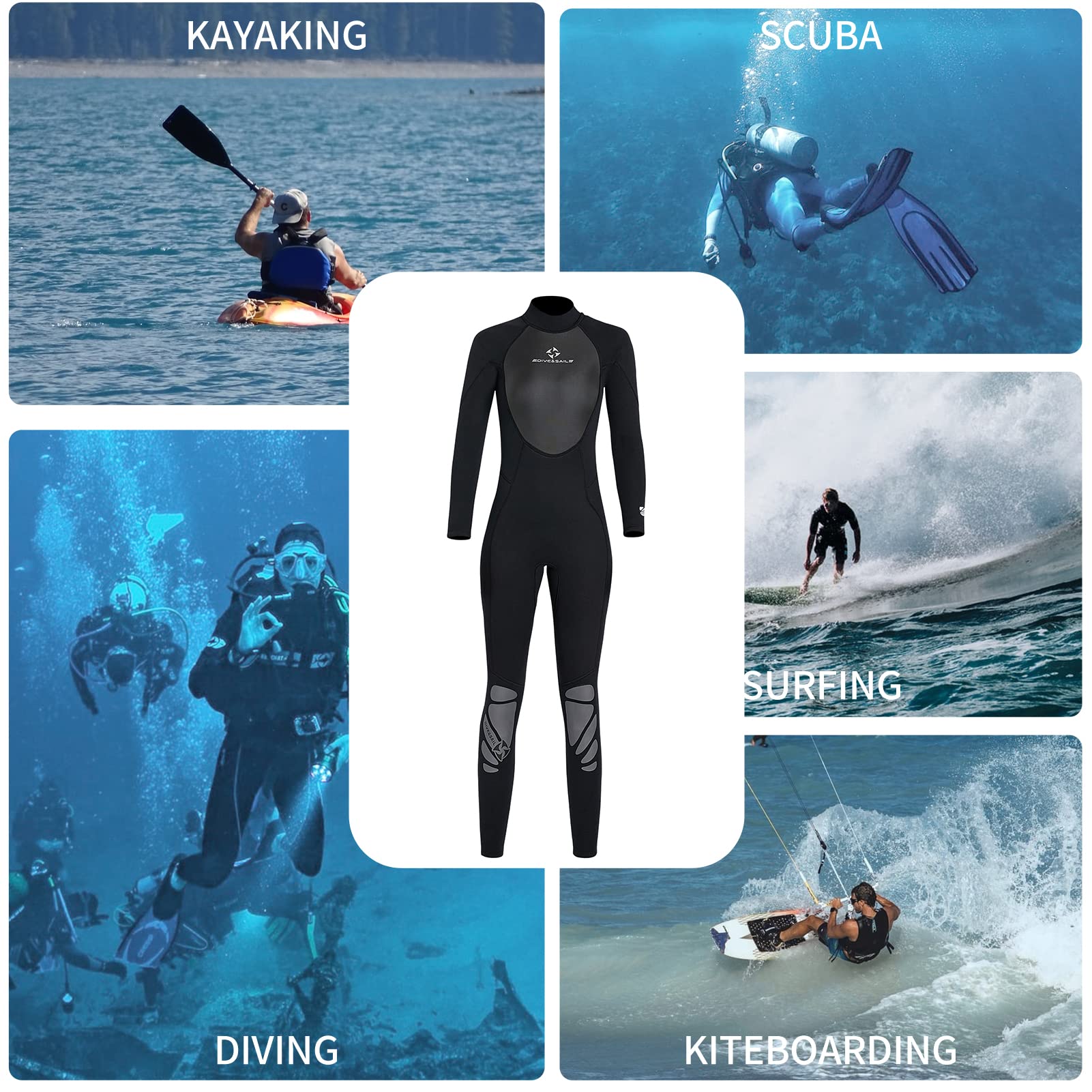 Combinaison de plongée en néoprène de 3 mm pour homme avec fermeture éclair sur le devant et manches longues pour la natation, le surf, la plongée avec tuba, le kayak, la plongée