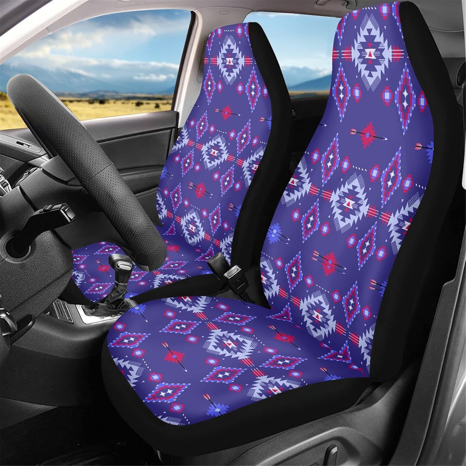 LedBack Purple Aztec Universal Fit Car Seat Covers for Front Seats Only for Women,Comfortable Bucket Seats Protector for Car,SUV,Sedan,or Van