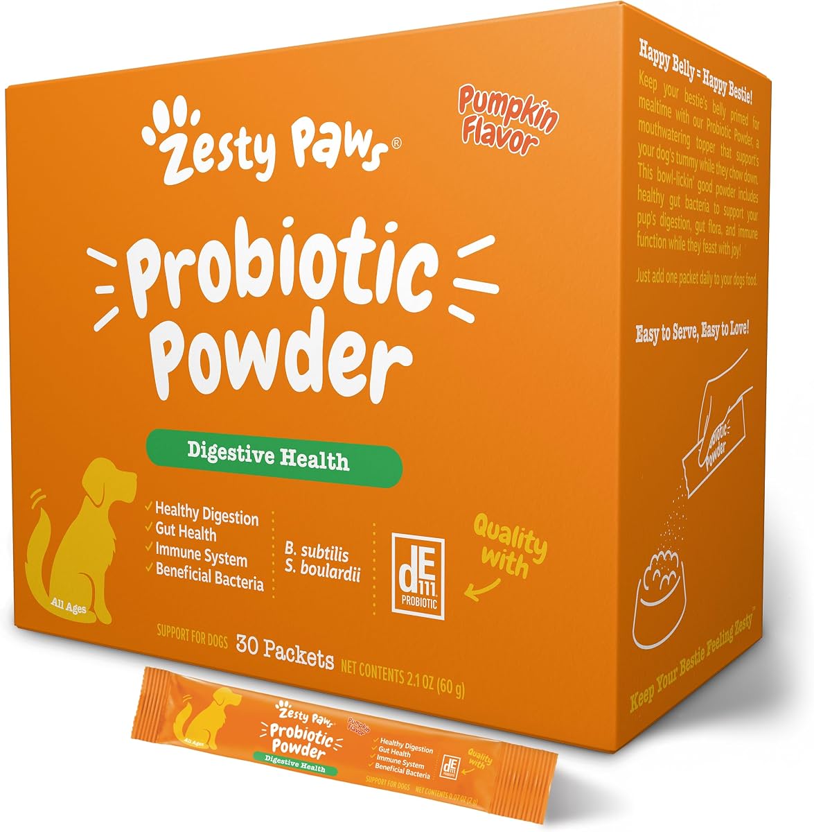 Zesty Paws Probióticos para perros - Adorno de comida en polvo para perros, calabaza 30 ct