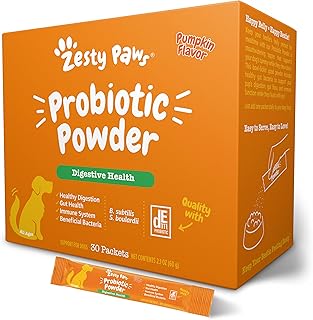 Zesty Paws Probiotics for Dogs - Powder Meal Topper for Digestive, Immune System Support - Premium DE111 Dog Probiotics for Digestive Health - Inulin Fiber & Yeast Extract - Pumpkin Flavor - 30 Ct