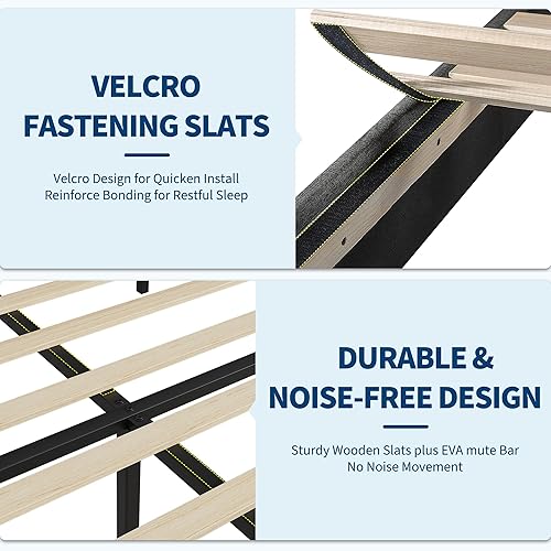 Miniatura 6 de IDEALHOUSE Base de cama Queen con cabecera ajustable, tapizada de tela de lino y soporte de listones de madera, base de colchón resistente de