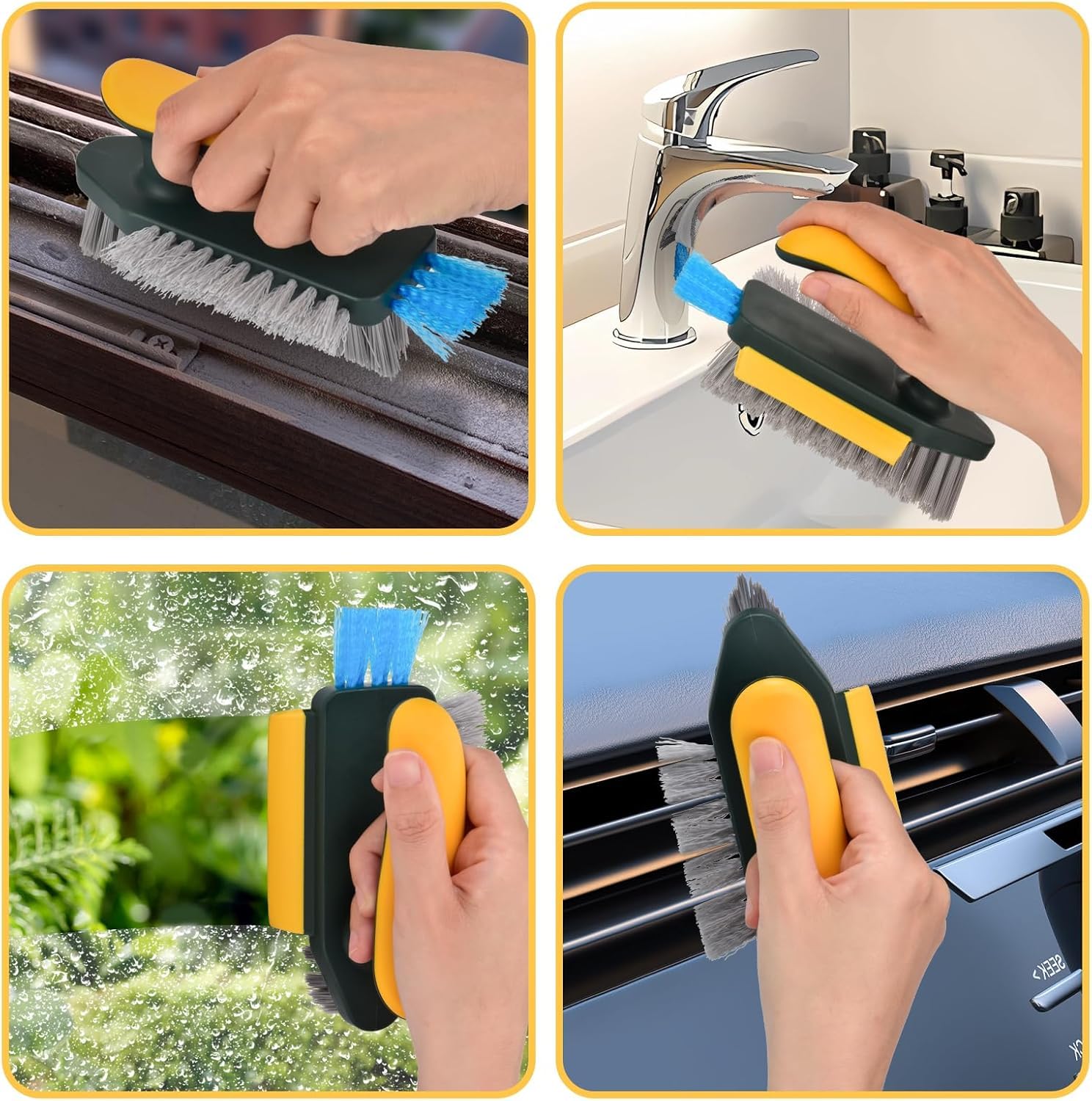 KBZONE Tile Grout Cleaner Brush, 4 in 1 with Squeegee, Multifunctional V-Shape Gap Scrub Brush Crevice for Floor, Corner, Window, Sink, Plastic, Green - Image 5 thumbnail