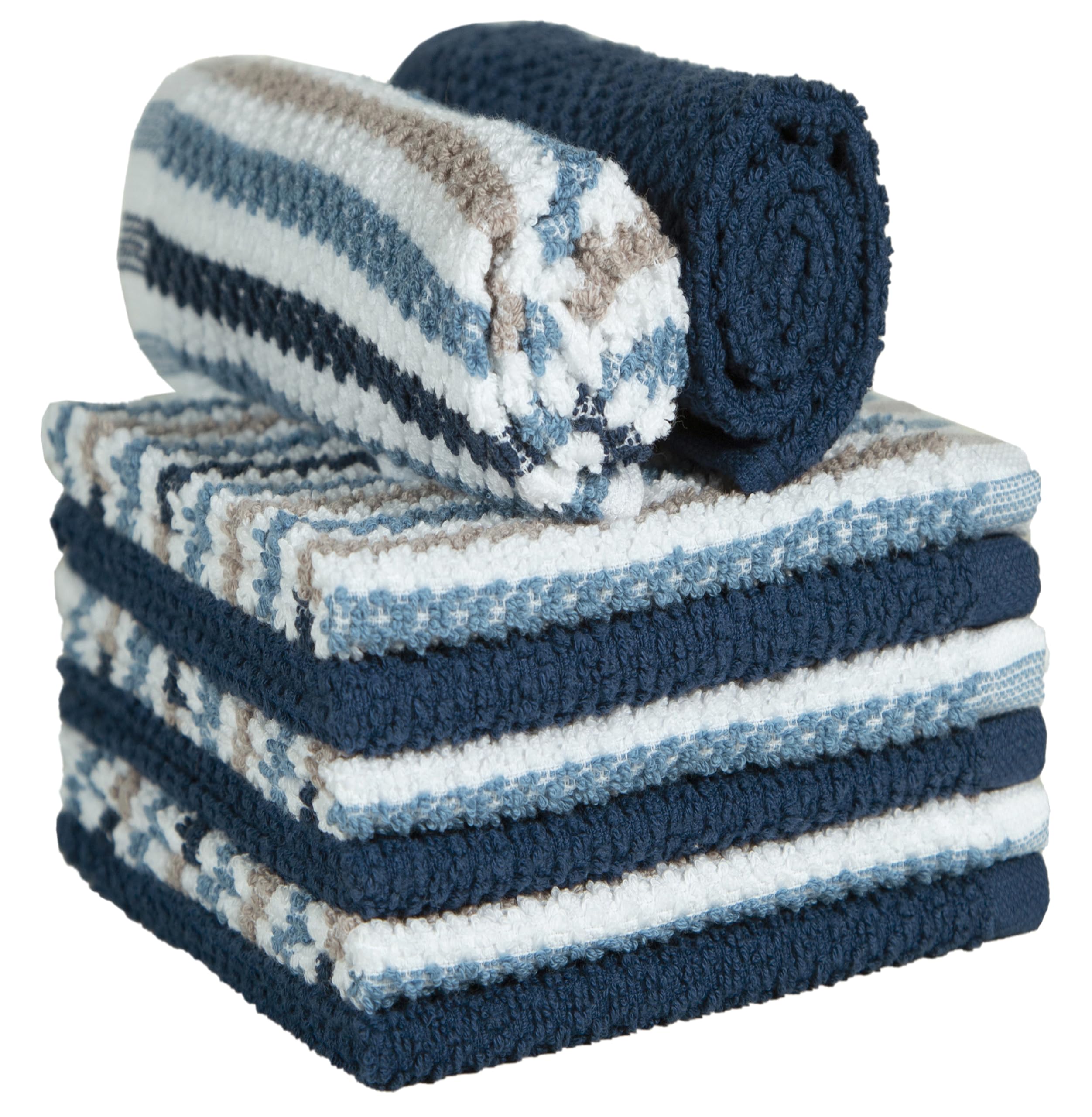 Bumble Premium Dish Cloths Towel 12x12, 8-Pack - 100% Ring Spun Cotton, Highly Absorbent Kitchen Towels (Gray Striped & Solid)