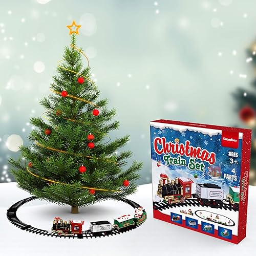 Miniatura 8 de Toddmomy Juego de tren de Navidad rompecabezas 3D para adultos y niños, kit de tren de Navidad con luces y sonidos, pistas de ferrocarril,