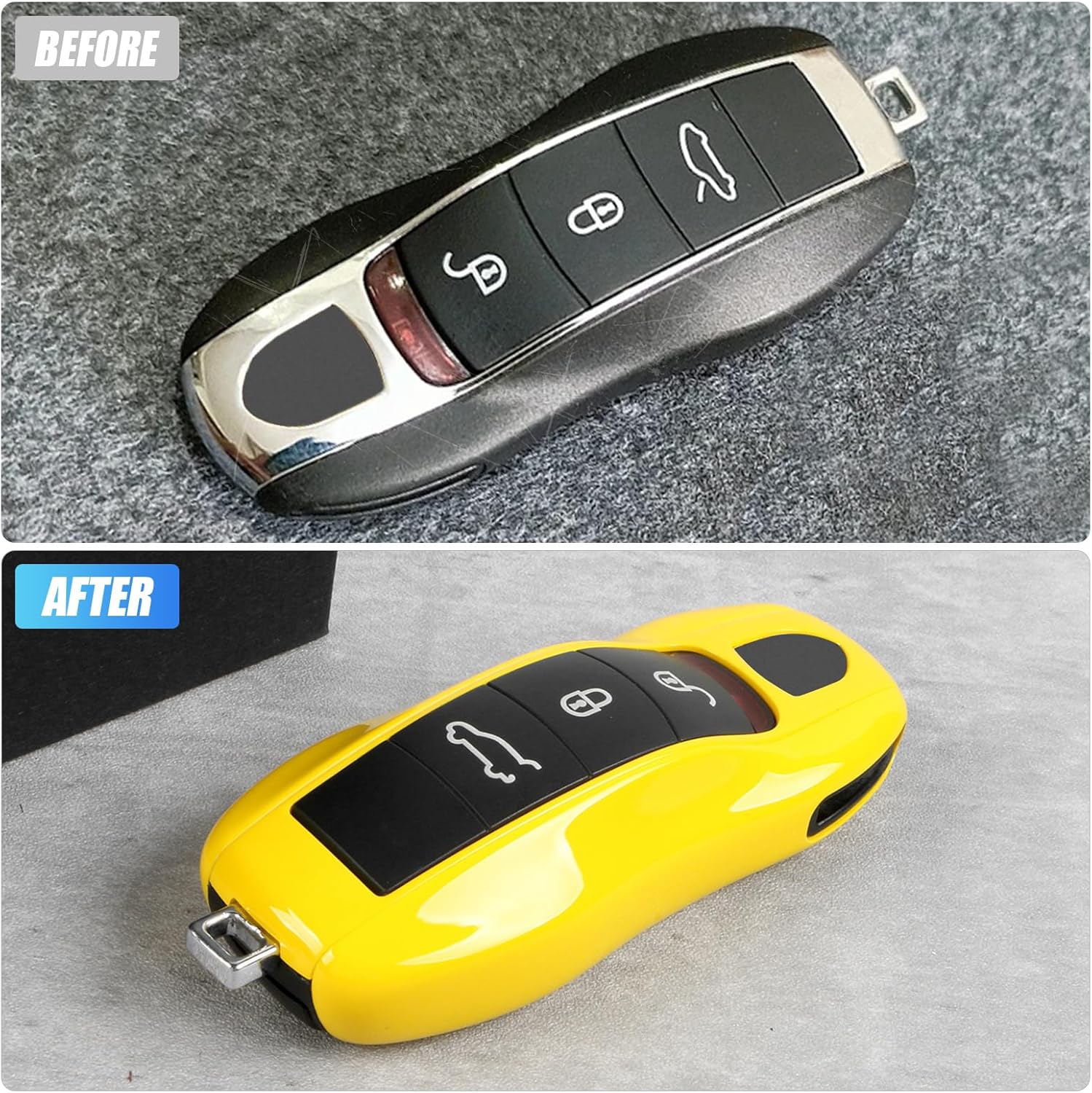 Racing Yellow Key Fob Cover Compatible with Porsche Key Shell Key Fob Shell Replacement Compatible with Porsche Cayenne Panamera 911 718 Macan Boxster Cayman Old Style