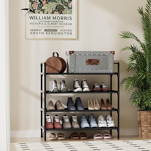 Miniatura 2 de Zapatero organizador de zapatos de 4 niveles para almacenamiento de zapatos para pasillo estrecho, entrada, dormitorio, fácil montaje (negro)