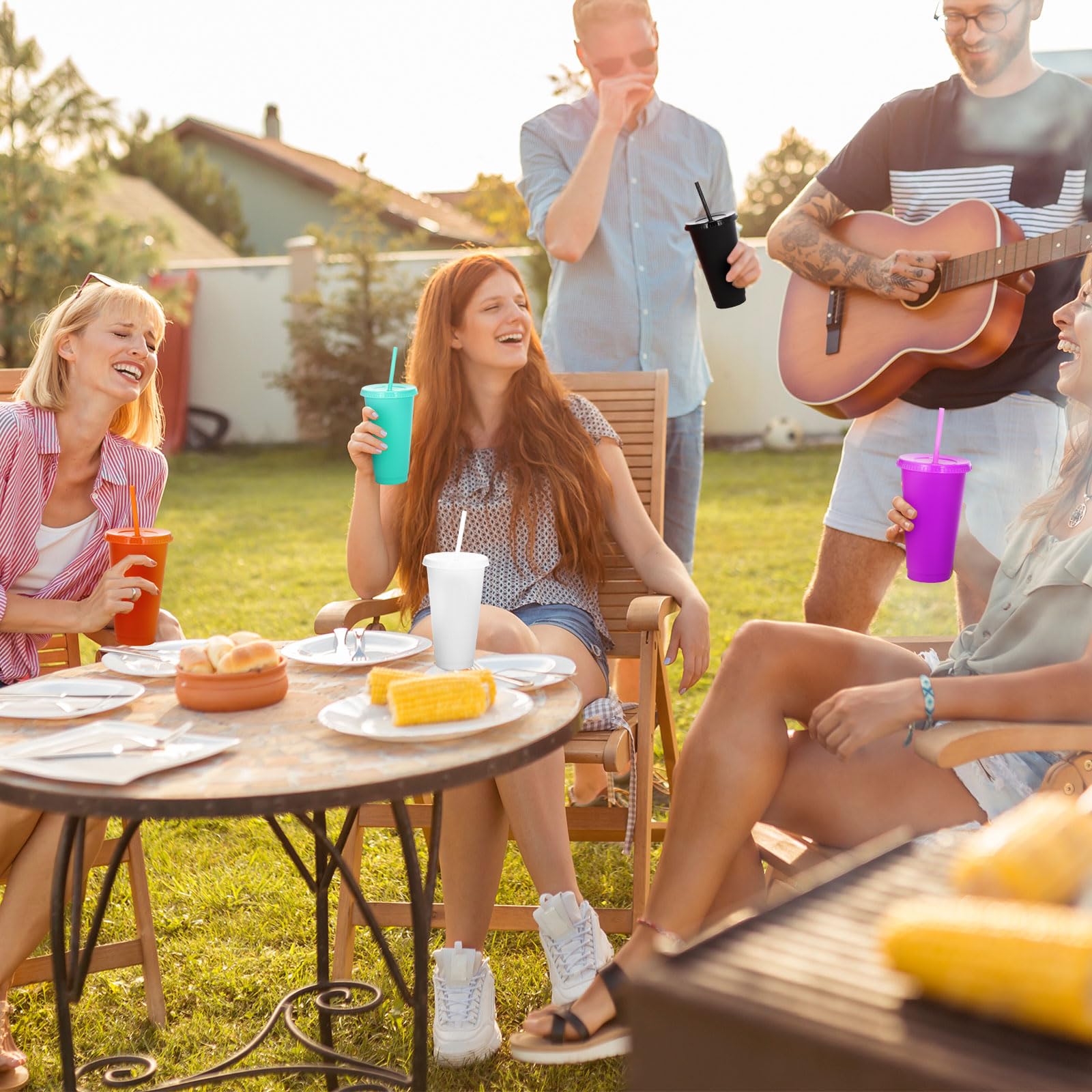 200 Pack Tumbler with Straw and Lid Bulk Water Bottle Iced Coffee Travel Mug Cup Reusable Plastic Cups for Parties Birthdays 24-27 oz (Classic Color)