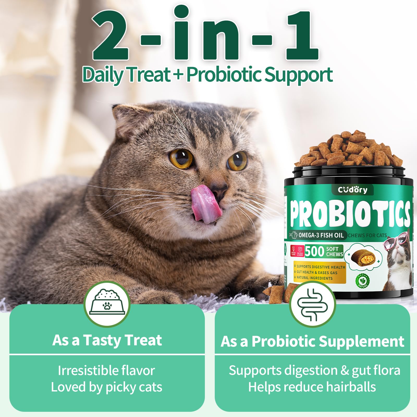 Cat Probiotics Tasty Chews for Digestive & Gut Support, Crunchy & Creamy Texture, Cat Gut Health, Constipation Relief - Image 4