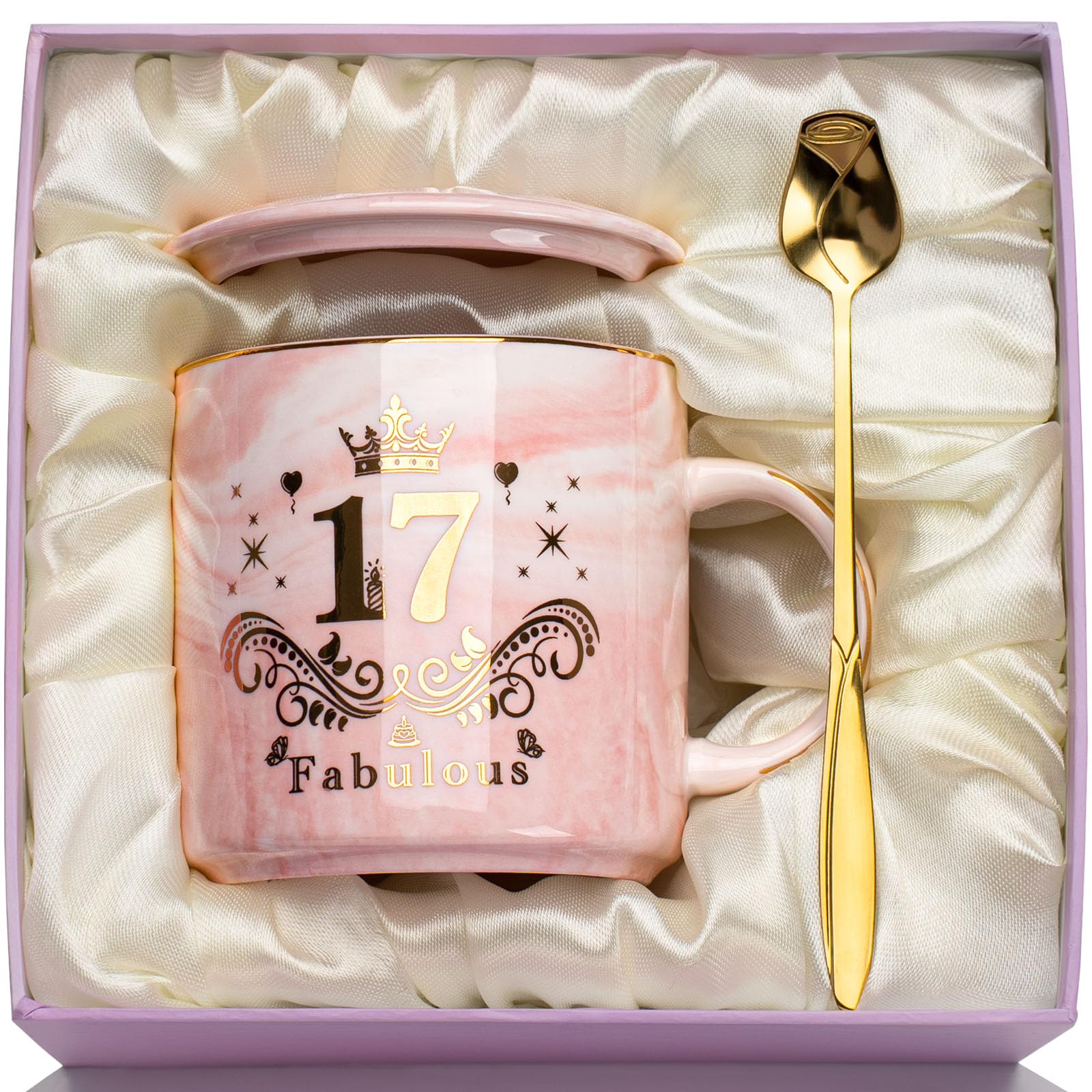 WXYTXHYQ Regalos Chica 17 años 400ml Taza de Cerámica Rosa Regalos Jovenes 17 Años, 17 Cumpleaños Regalo Taza Original …