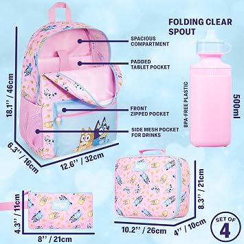 Get Trend Bluey Kids Large Backpack Set, 4 Pcs