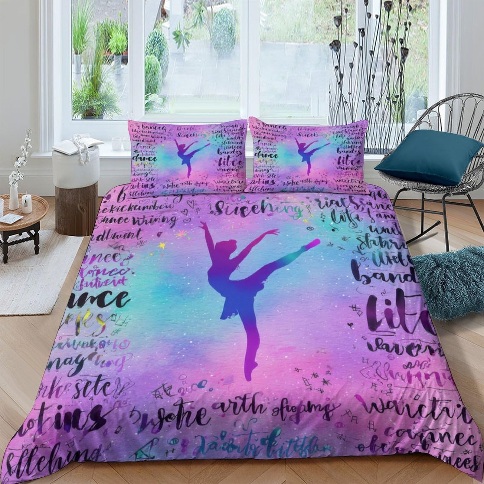 Ctjqhvkz Style-4 3D Printed Ballet Dancer Fitted Sheet Microfiber Purple Blue Watercolor Graffiti Mattress Cover For Bedroom Dorm Home Decor Single（135X200cm）