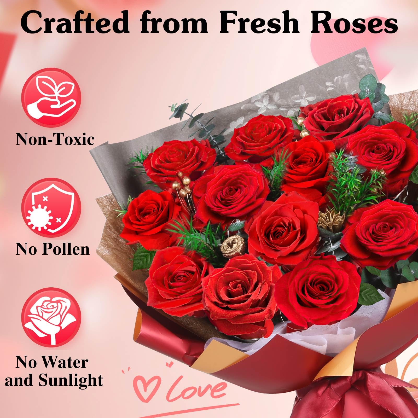 Eeuwige zwarte rozen met licht van glas, gestabiliseerde bloemen met geschenkdoos, cadeau-idee voor vrouw, moeder, oma, vriendin, voor Kerstmis, Valentijnsdag, Moederdag, decoratie en cadeau