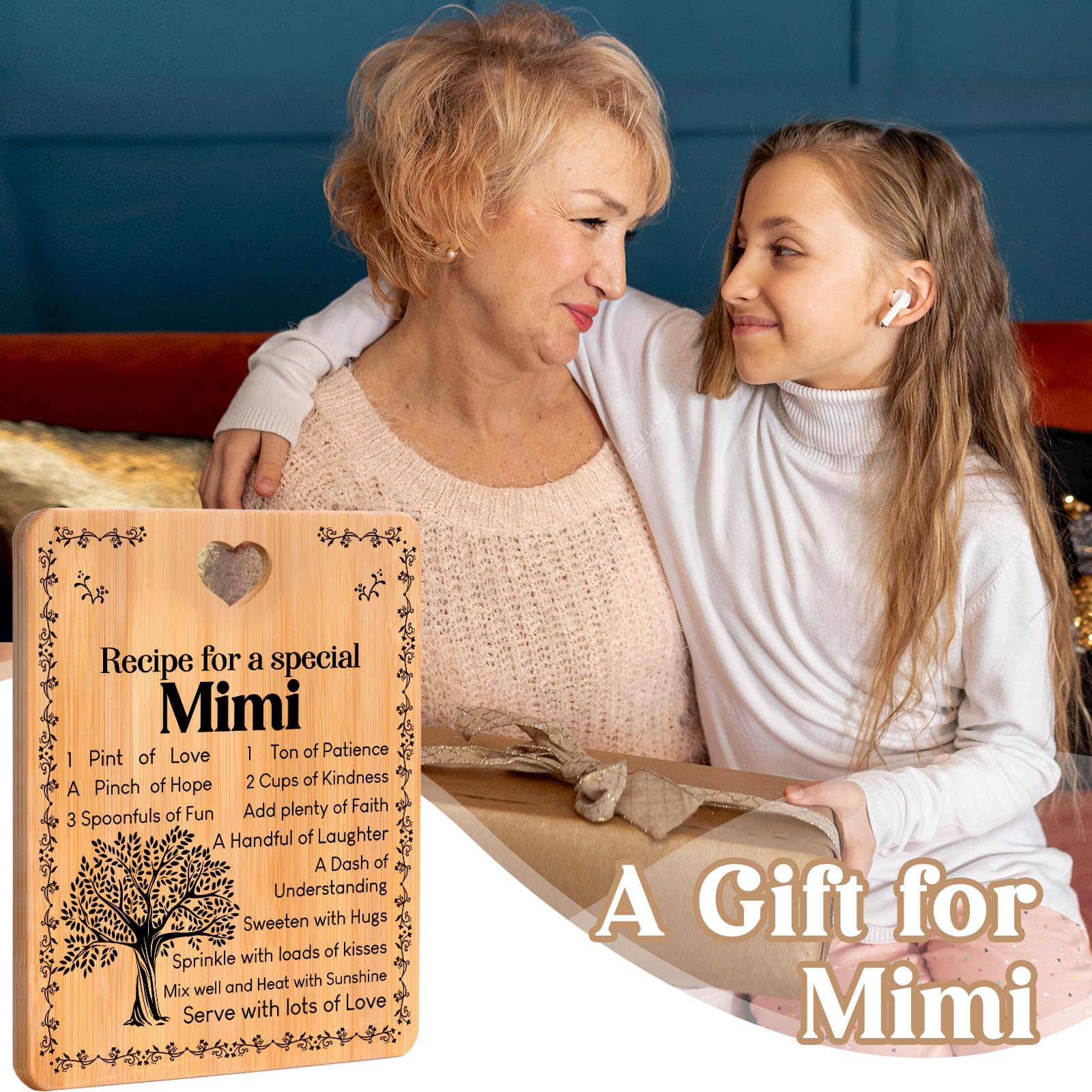 Mimi Gifts - "Recipe for a Special Mimi" Gift for Mimi Cutting Board Set, Bamboo-Made Engraved Utensil Set Best Mimi Ever Presents Cutting Board, Mothers Day Gifts for Mimi.
