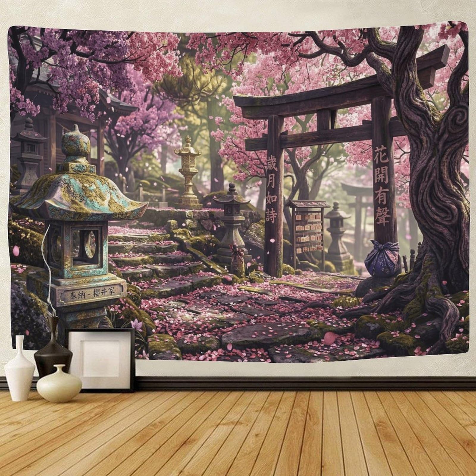 GPMNBCXZK Japanese Torii Sakura 3D Print Wall Hanging Bedroom Home Living Room Art Tapestry 130cmx150cm