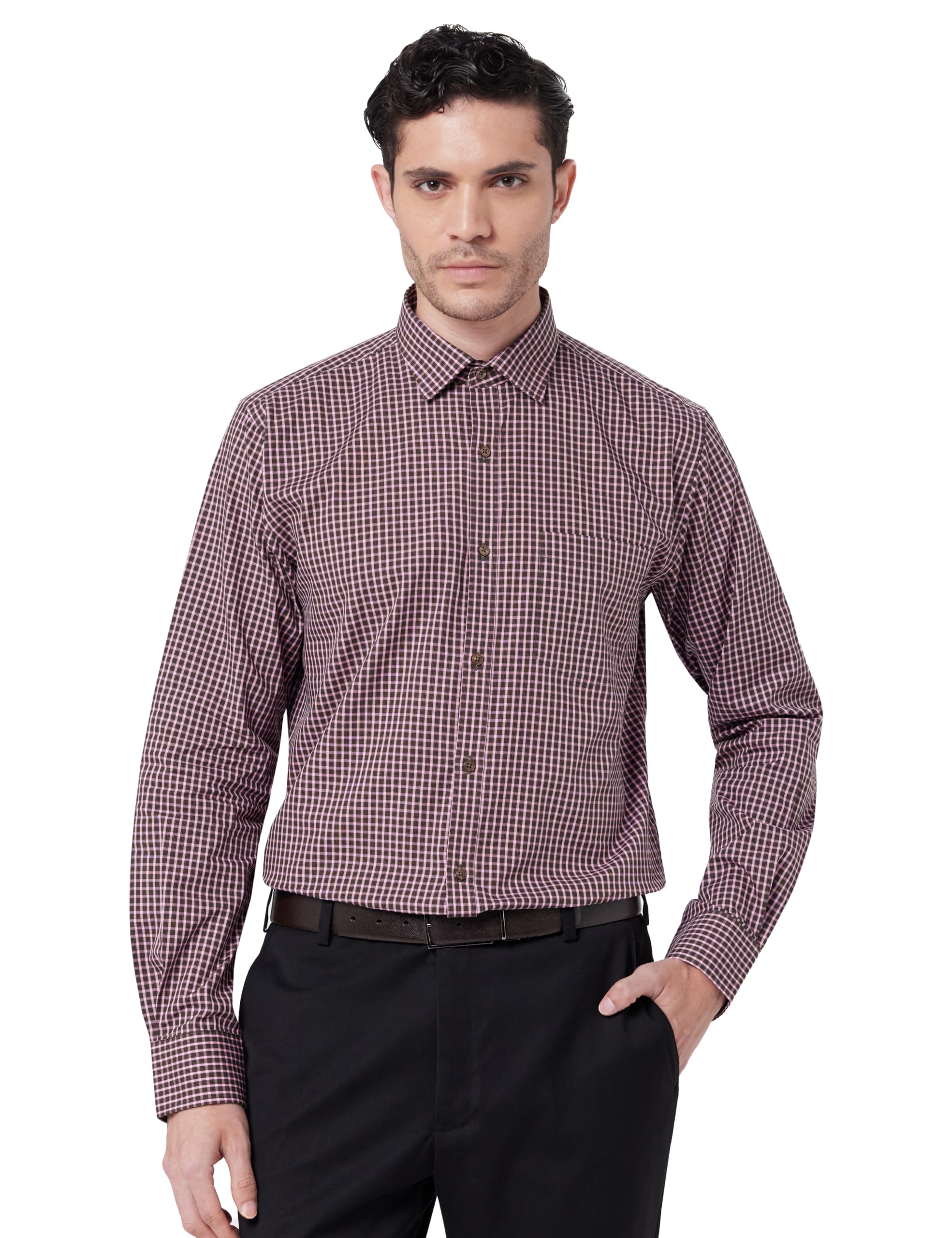park avenue Men's Pure Cotton Checks Pattern Slim Fit Semi Cutaway Collar Full Sleeve Formal Shirt-picture-16