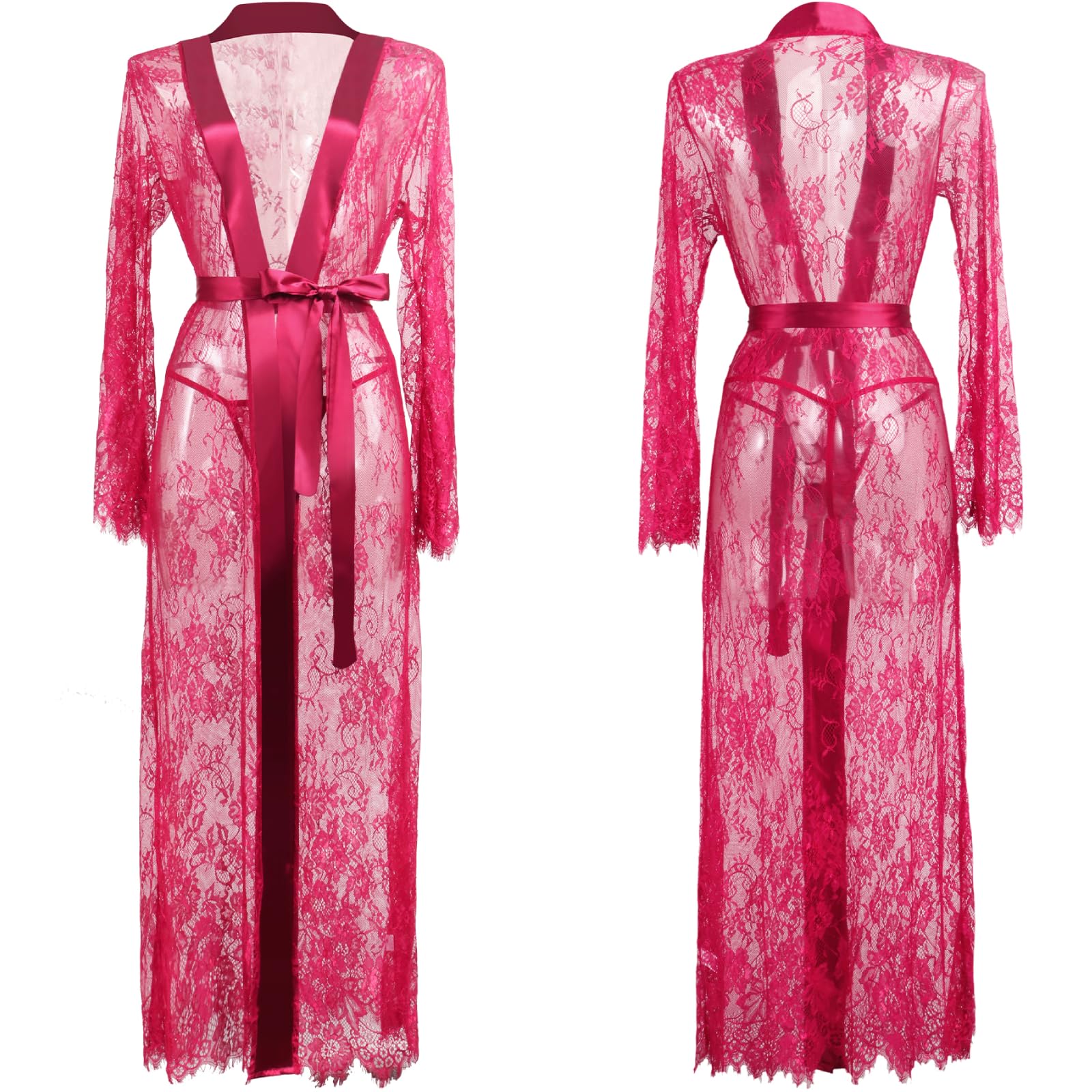 ZWCHGJ Szlafroki, długie prześwitujące koronkowe szaty kimono prześwitujące szlafroki z siateczki tiulowa koszula nocna maxi elegancka koszula nocna bielizna nocna, na bieliznę nocną sukienka dla